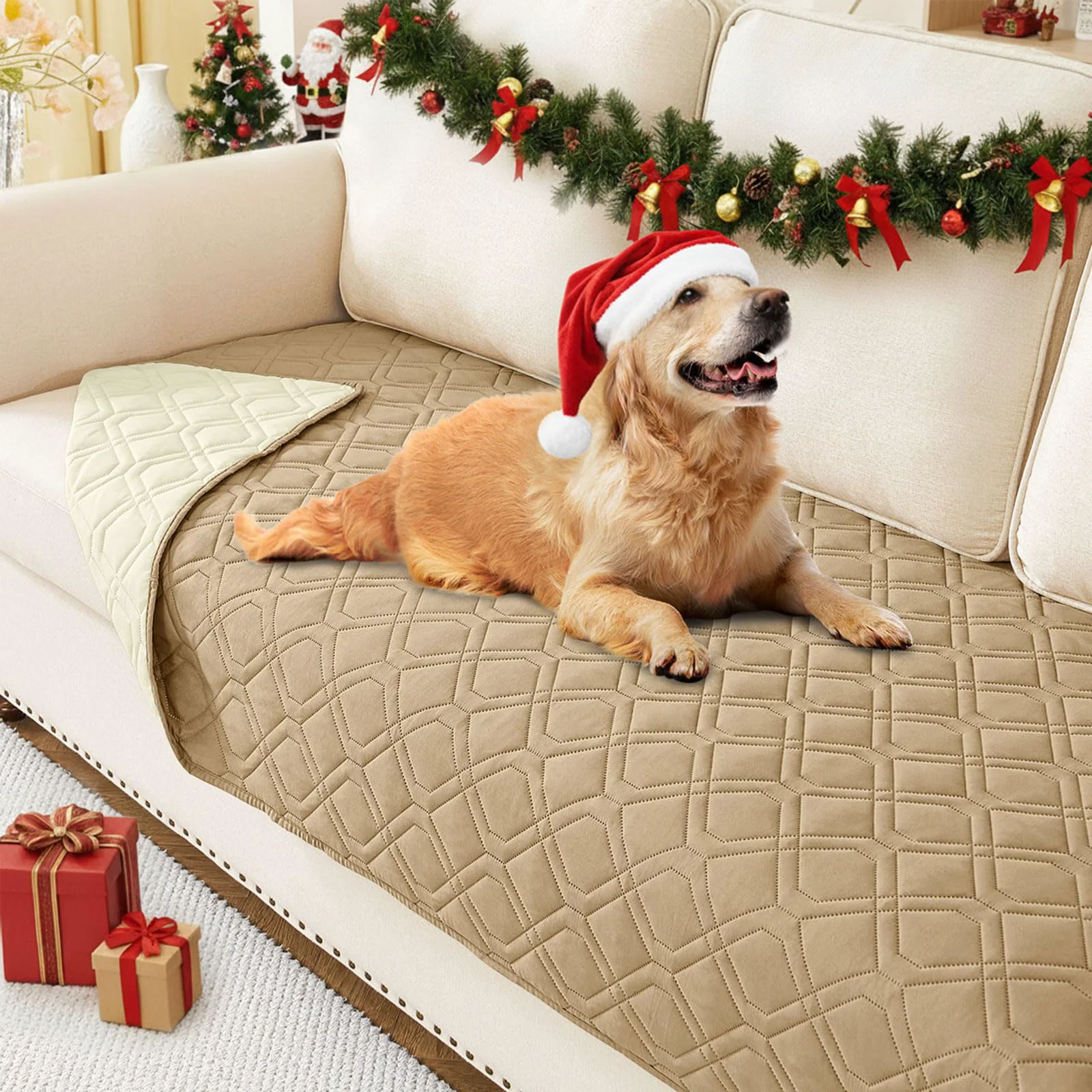 Smooth hyha Waterproof Dog Bed Blanket – Dual Waterproof Reversible Couch Cover 30×70 Camel Beige Sustainable