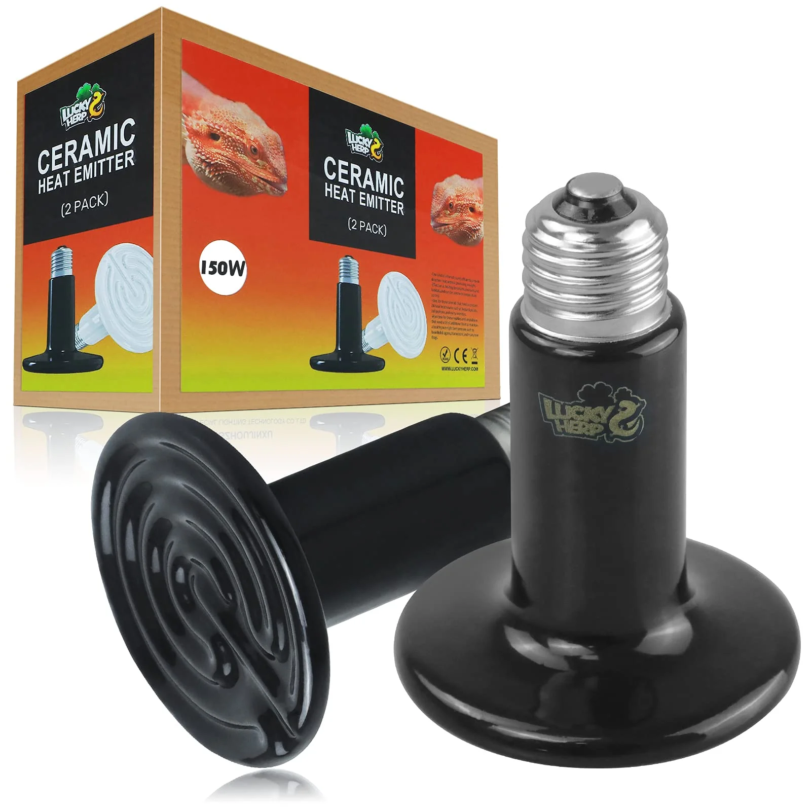 High-Quality LUCKY HERP 150W Ceramic Heat Emitter – Reptile Heat Lamp No Light 2-Pack Unique