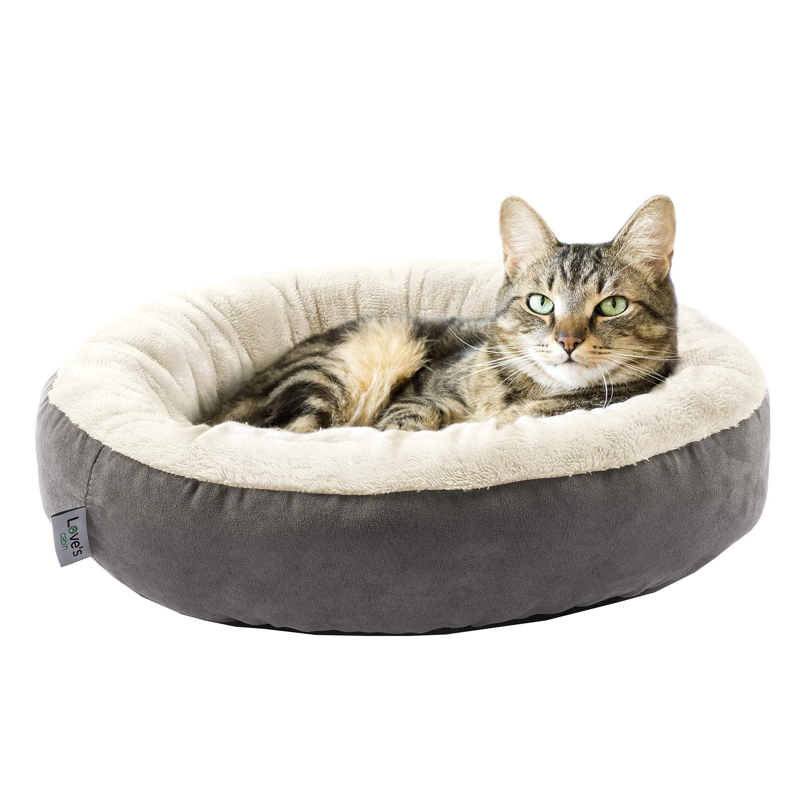 Quality Love’s cabin Round Donut Bed 20in – Anti-Slip Water-Resistant Washable Grey Crafted