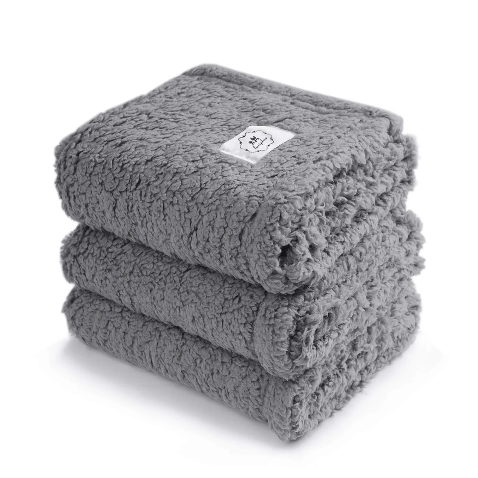 Dependable Luciphia 1 Pack 3 Calming Blankets — Fluffy Fleece Pet Blanket Set with Sherpa Grey Responsible
