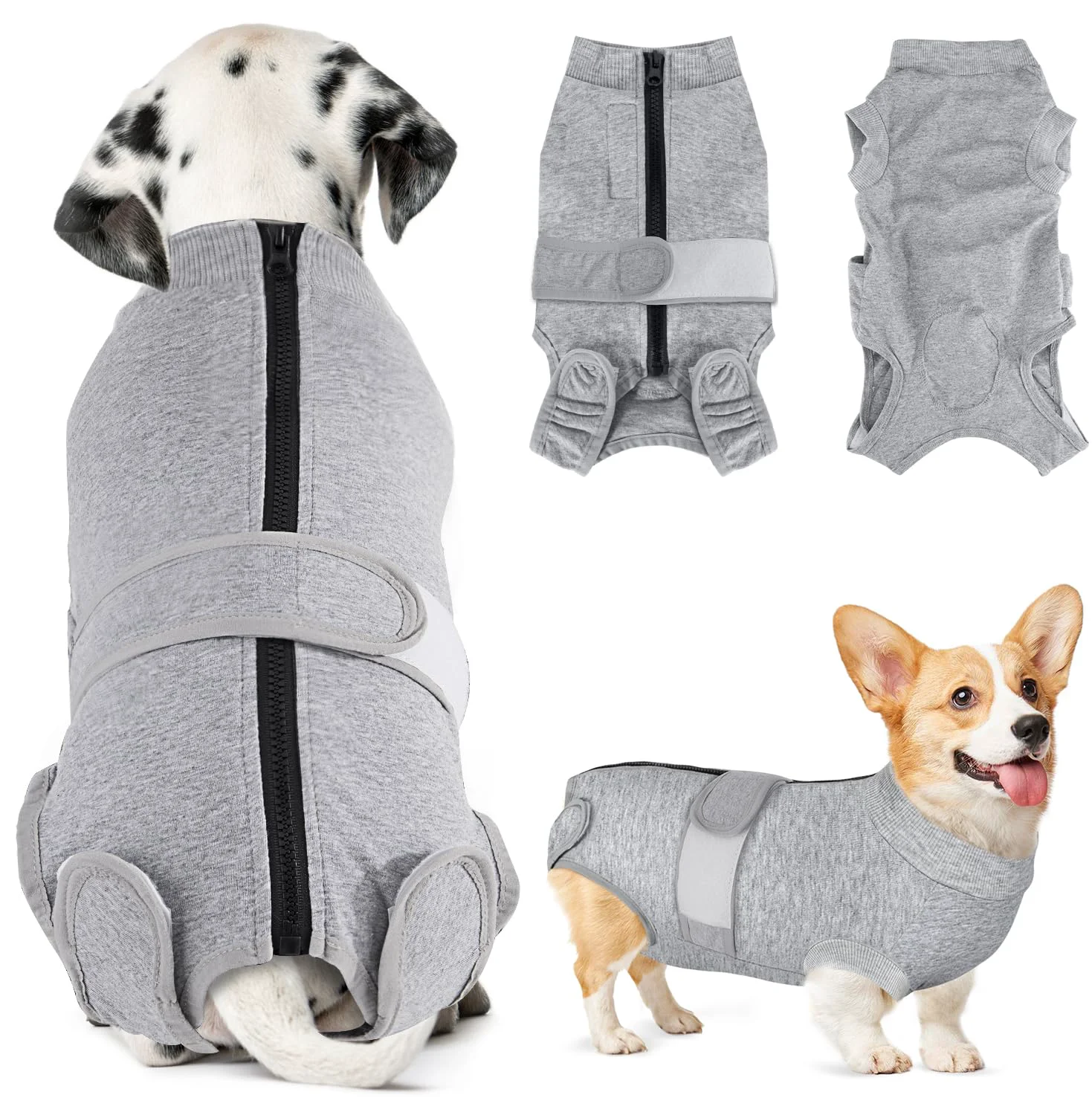 Clean SlowTon Dog Surgery Recovery Suit – Back Zipper Post-Op Onesie Grey XS Unique
