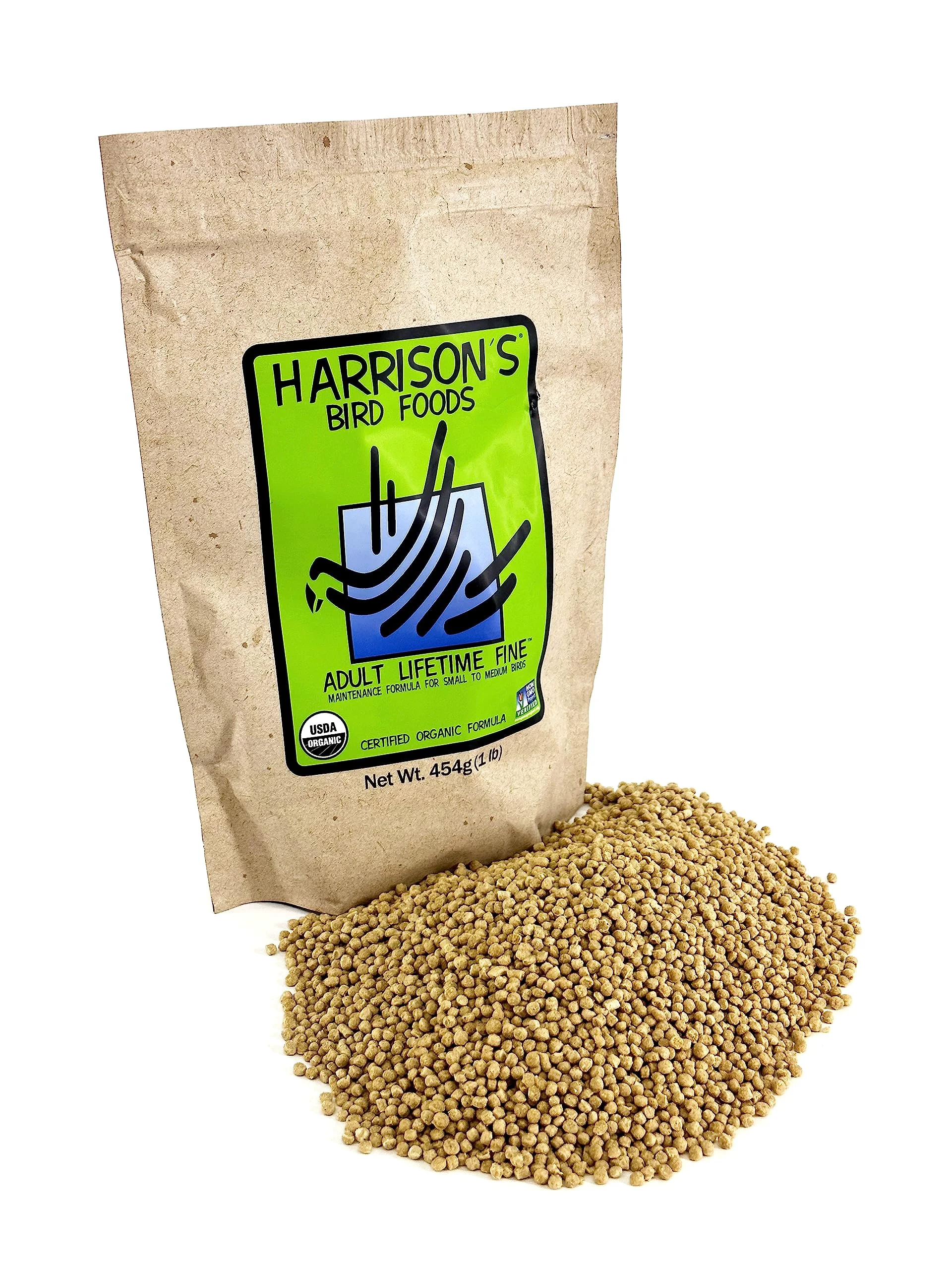 Enhanced Harrison’s Bird Foods Adult Lifetime Fine – Organic Non-GMO Bird Food 1lb Classic