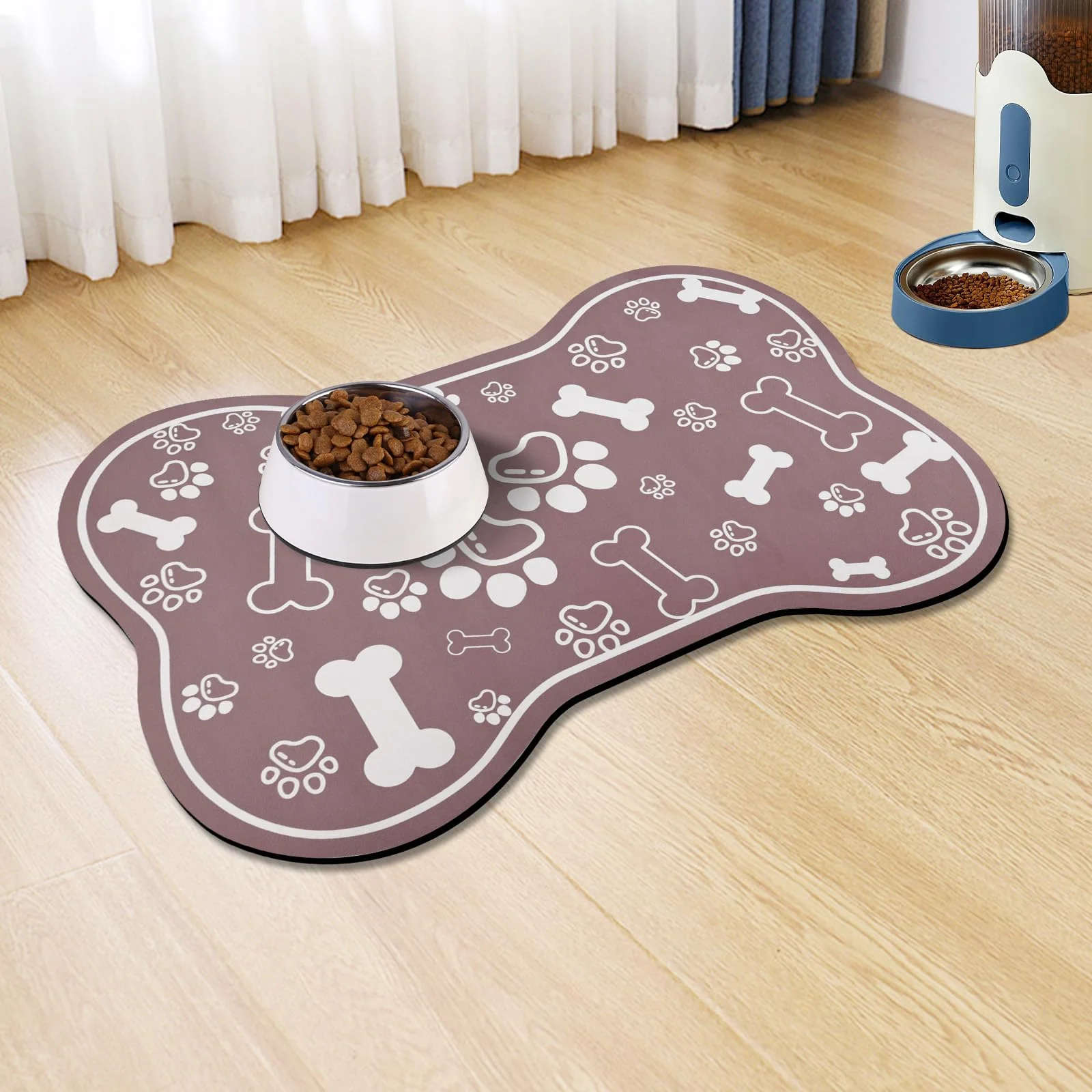 Fast Voanos Bone-Shaped Pet Feeding Mat – Rapid Absorbent Non-Slip 16×24 Brown Breathable
