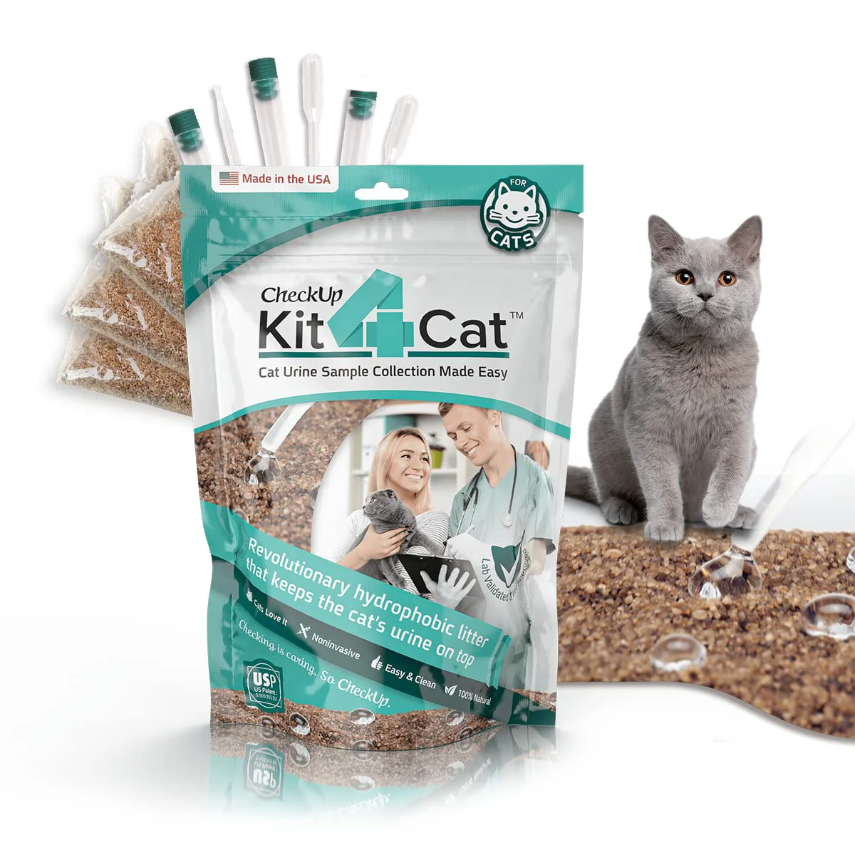 Artisan KIT4CAT 2lb Hydrophobic Cat Litter for At-Home Urine Sample Collection Natural
