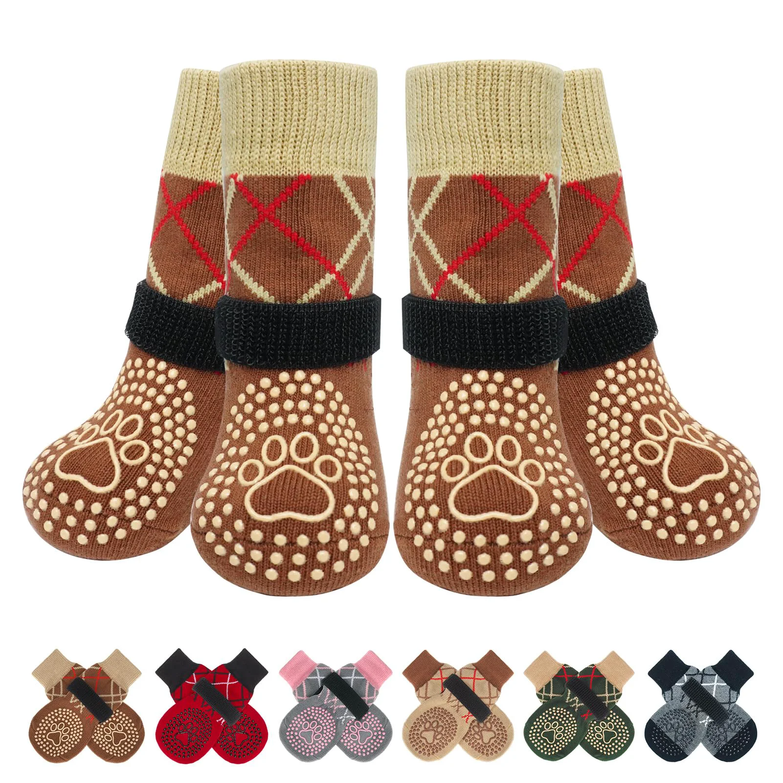 Stylish BEAUTYZOO 6PCS Dog Socks – Anti-Slip Paw Protectors for Indoor Traction on Hardwood Floors Reusable
