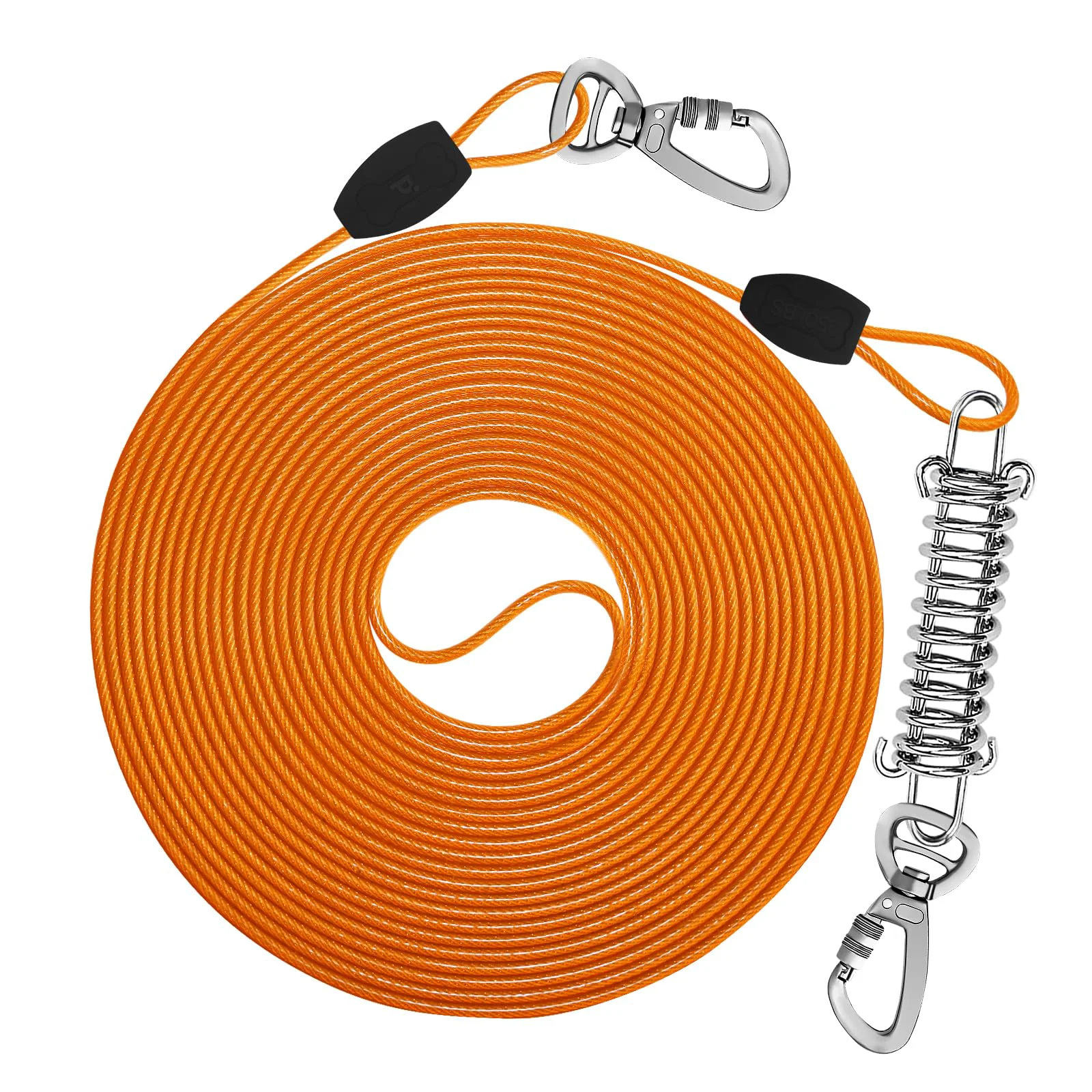 Crafted Petbobi Dog Tie-Out Cable 30ft – 4mm Steel Wire Shock Spring 360° Swivel 60–250 lbs Environmentally Friendly