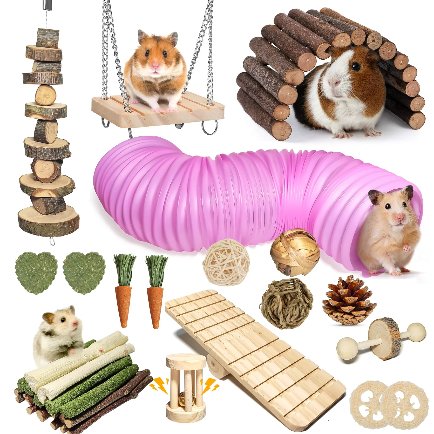 Top-Quality Kagoty 40 PCS Hamster Toys Set — Enrichment Kit for Hamsters Guinea Pigs Chinchillas Small Pets Consistent