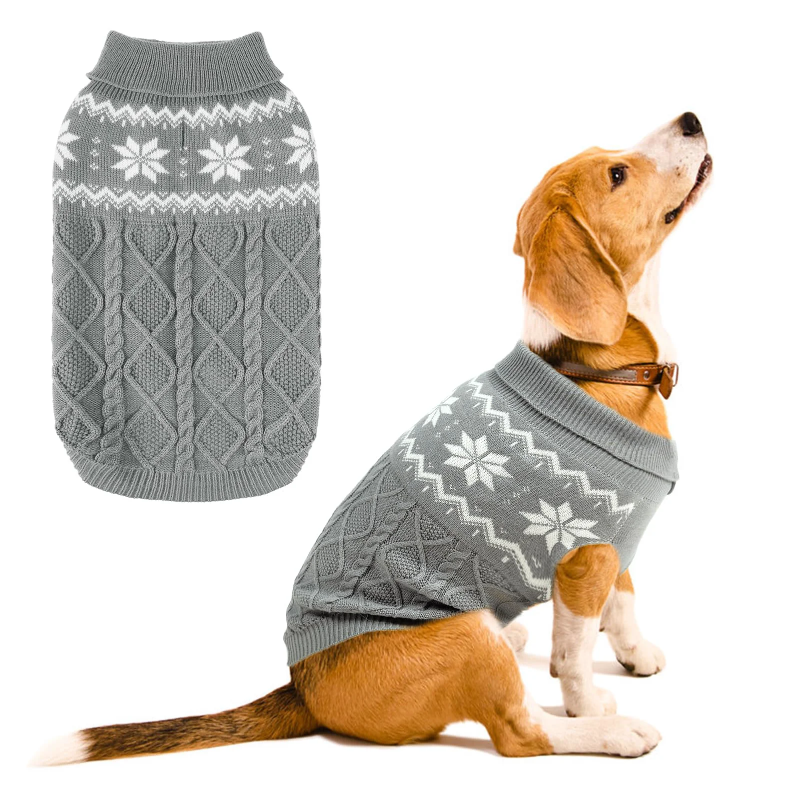 Advanced SCIROKKO Warm Winter Dog Sweater – Grey Knit for Small to Large Dogs Indoor Outdoor Trendy