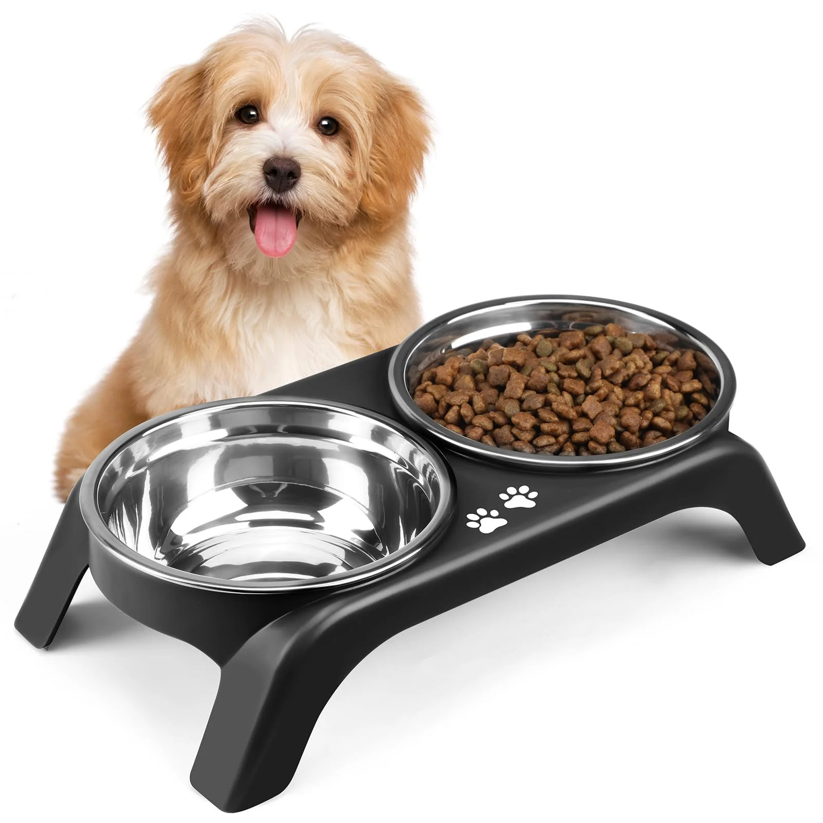 Flexible COMESOON d Cat Bowls – Raised Anti-Vomiting Stand with 2 Stainless Bowls Stylish