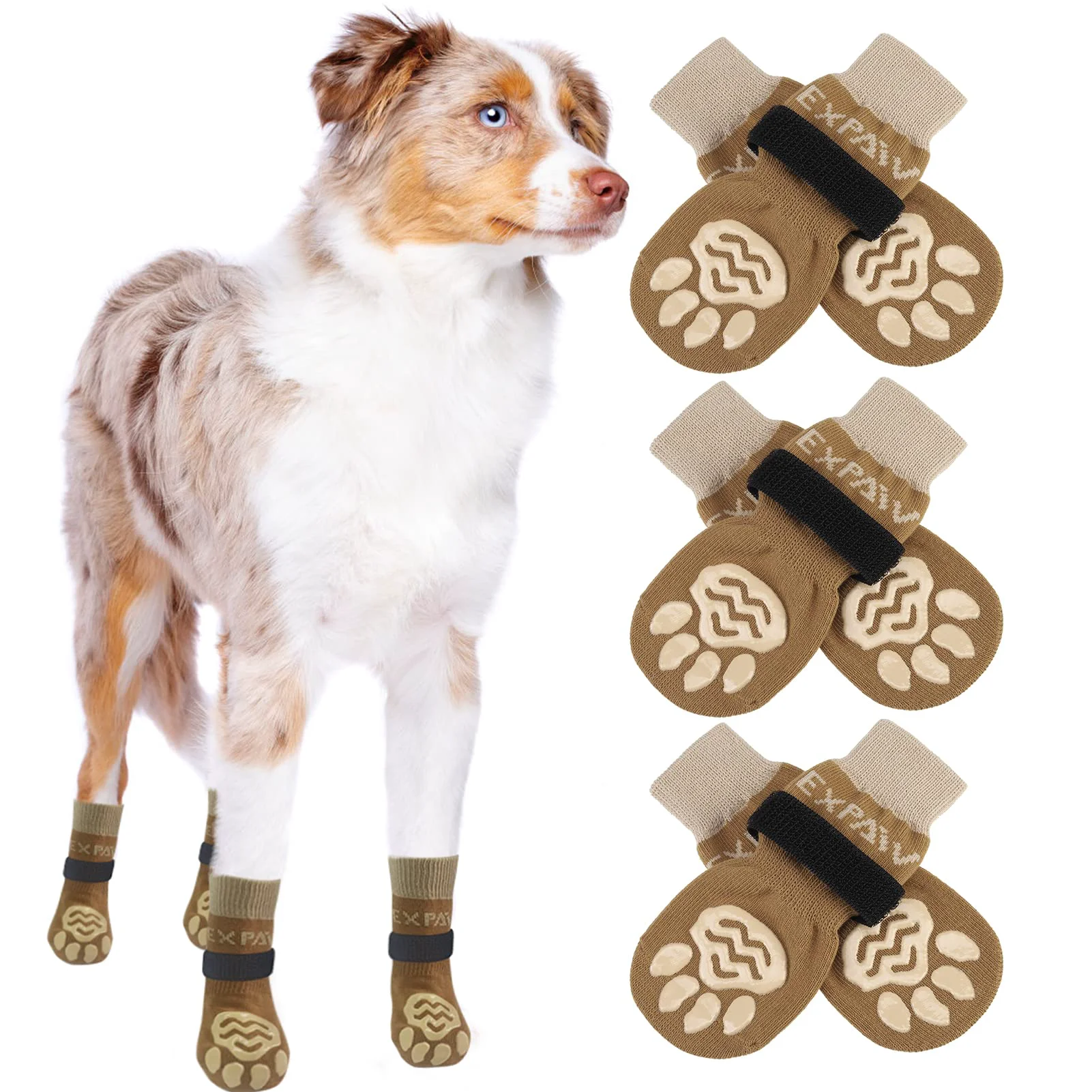 Soft EXPAWLORER 6PCS Anti-Slip Dog Socks Traction Paw Protection for All Dog Sizes Top-Quality