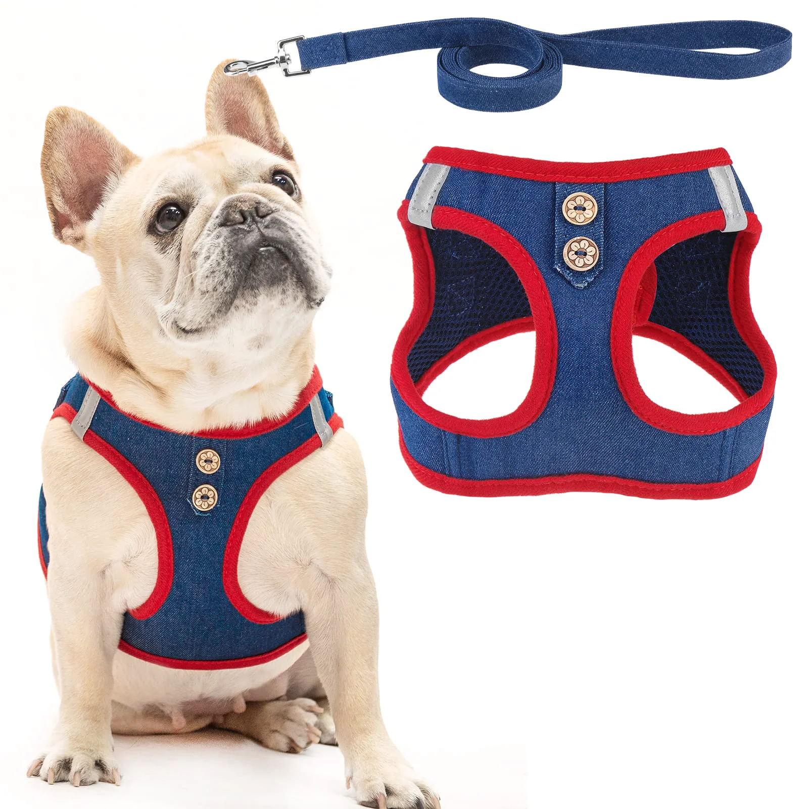 Professional PUPTECK Denim No-Pull Harness Leash Set for Small Medium Dogs Step-In Reflective Night Safety XS Healthy