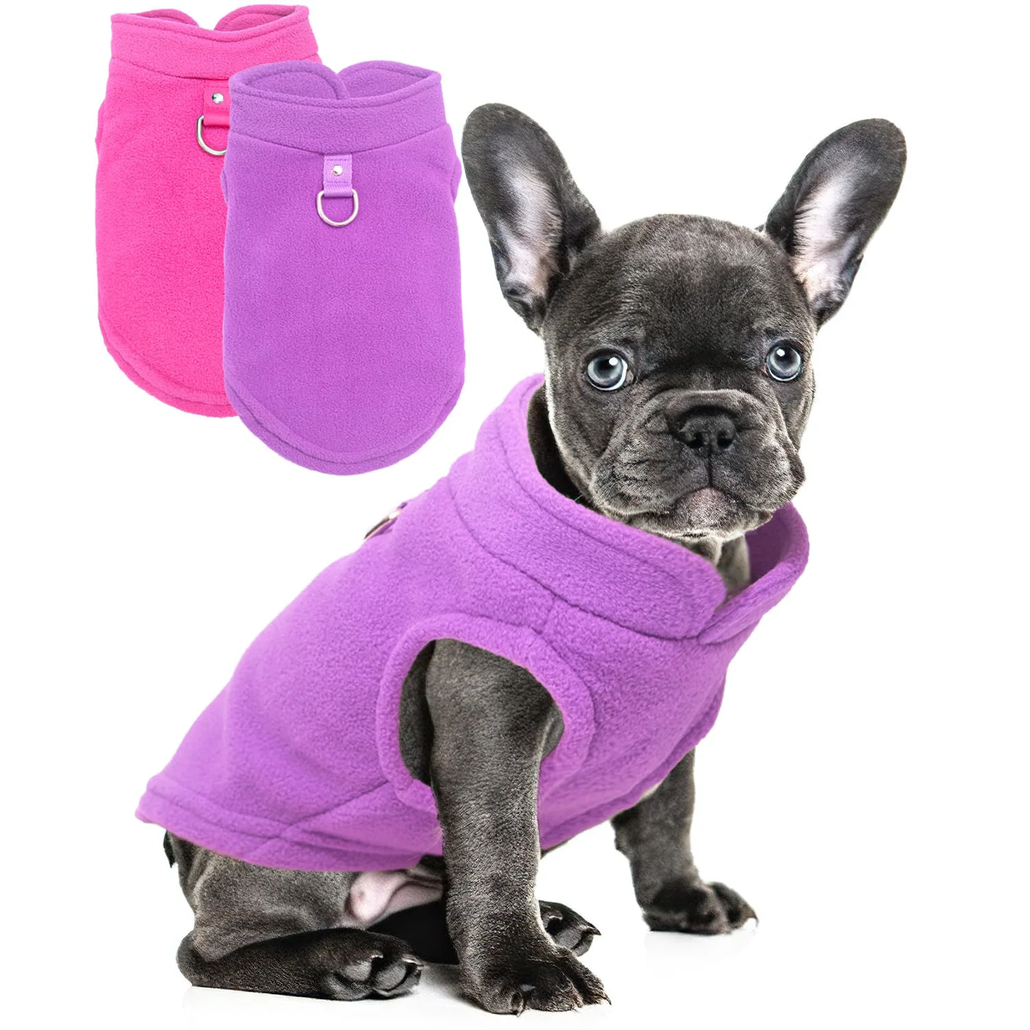 Traditional 2 Pack Dog Sweater with Leash Ring – Winter Fleece Coats for Small Dogs Pink Purple Green