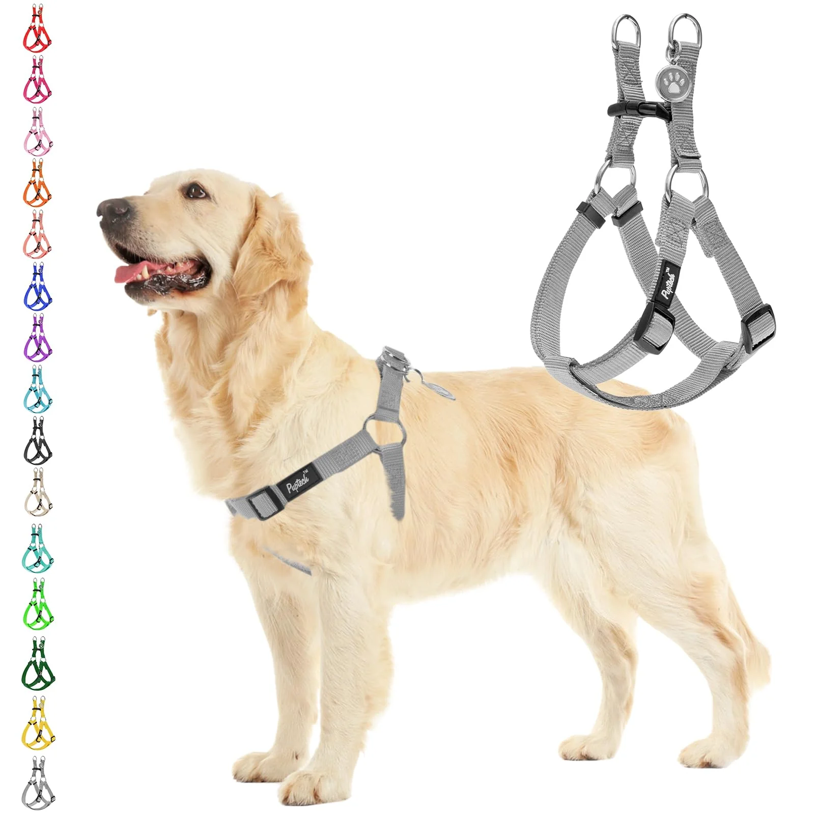 World-Class PUPTECK No Pull Dog Harness – Soft Nylon Step-in Vest with ID Tag Grey L Effective