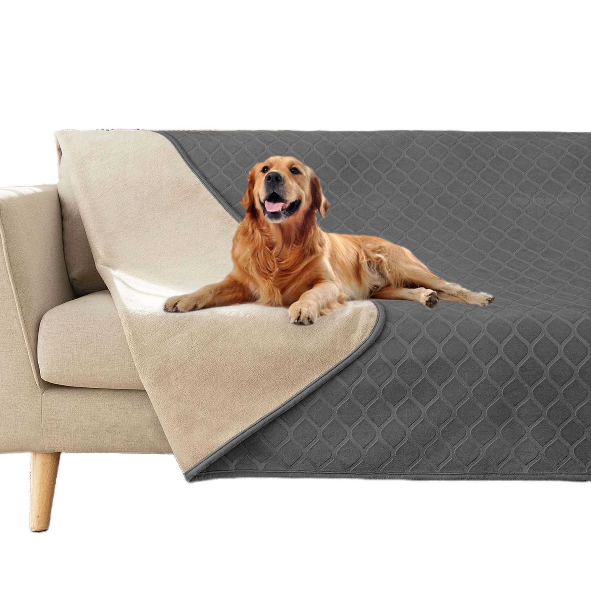 Breathable fuguitex Waterproof Dog Blanket Cover 40×60 Dark Grey Beige – Reversible Plush Moroccan Velvet Organic