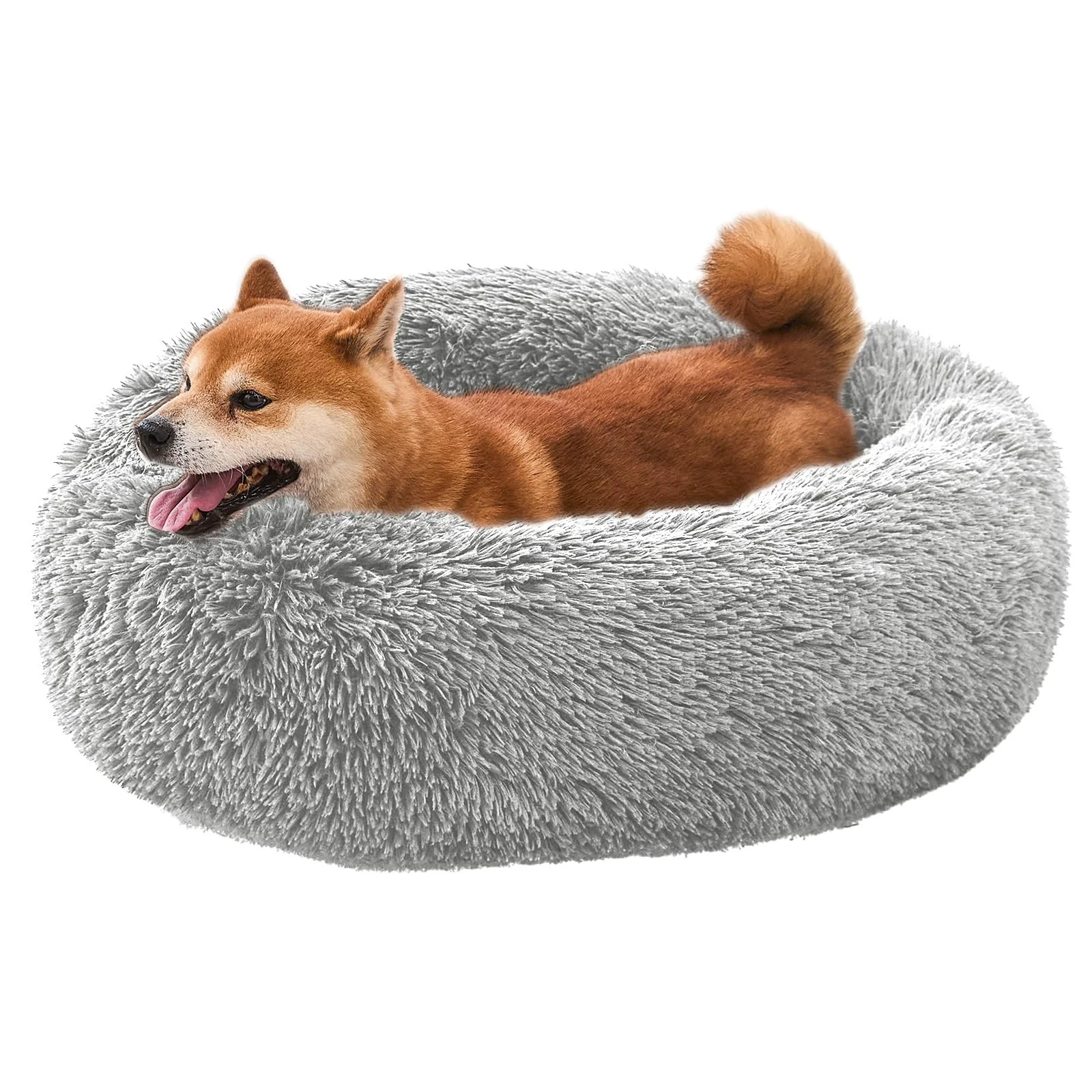 Fashionable SUVAMJAM Comfort Donut Bed — Soft Plush Round Pet Bed for Small Dogs Cats 20in L x 20in W x 8in H Light Gray