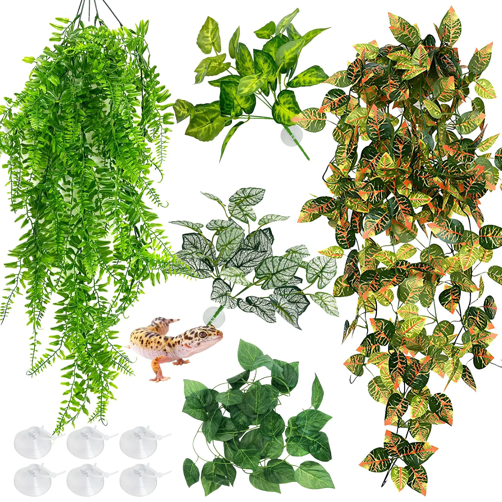 High-Performance Hamiledyi 5 Pcs Reptile Plants Terrarium Hanging Leaves – Safe Easy-Care Habitat Decor Detailed