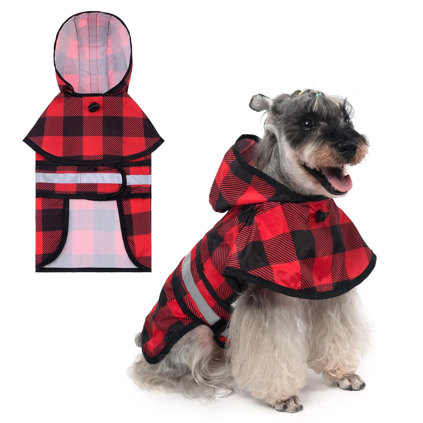 Safe KOOLTAIL Dog Raincoat Hooded Slicker Poncho with Leash Hole – Waterproof Red Plaid for Small Medium Dogs Fine Crafted