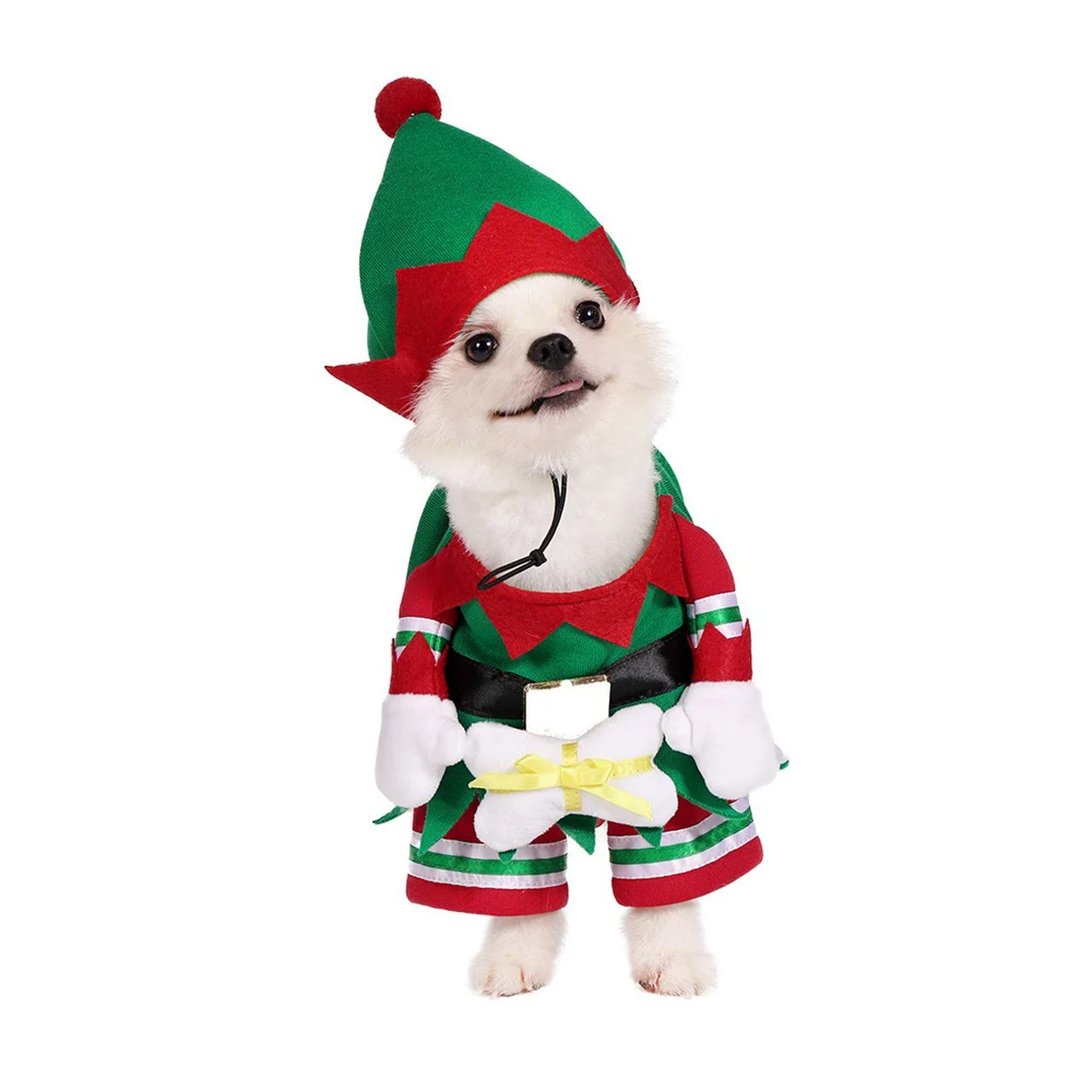 Reusable Mogoko Christmas Elf Costume for Pets S Size Cozy Fleece Pet Cosplay Excellent