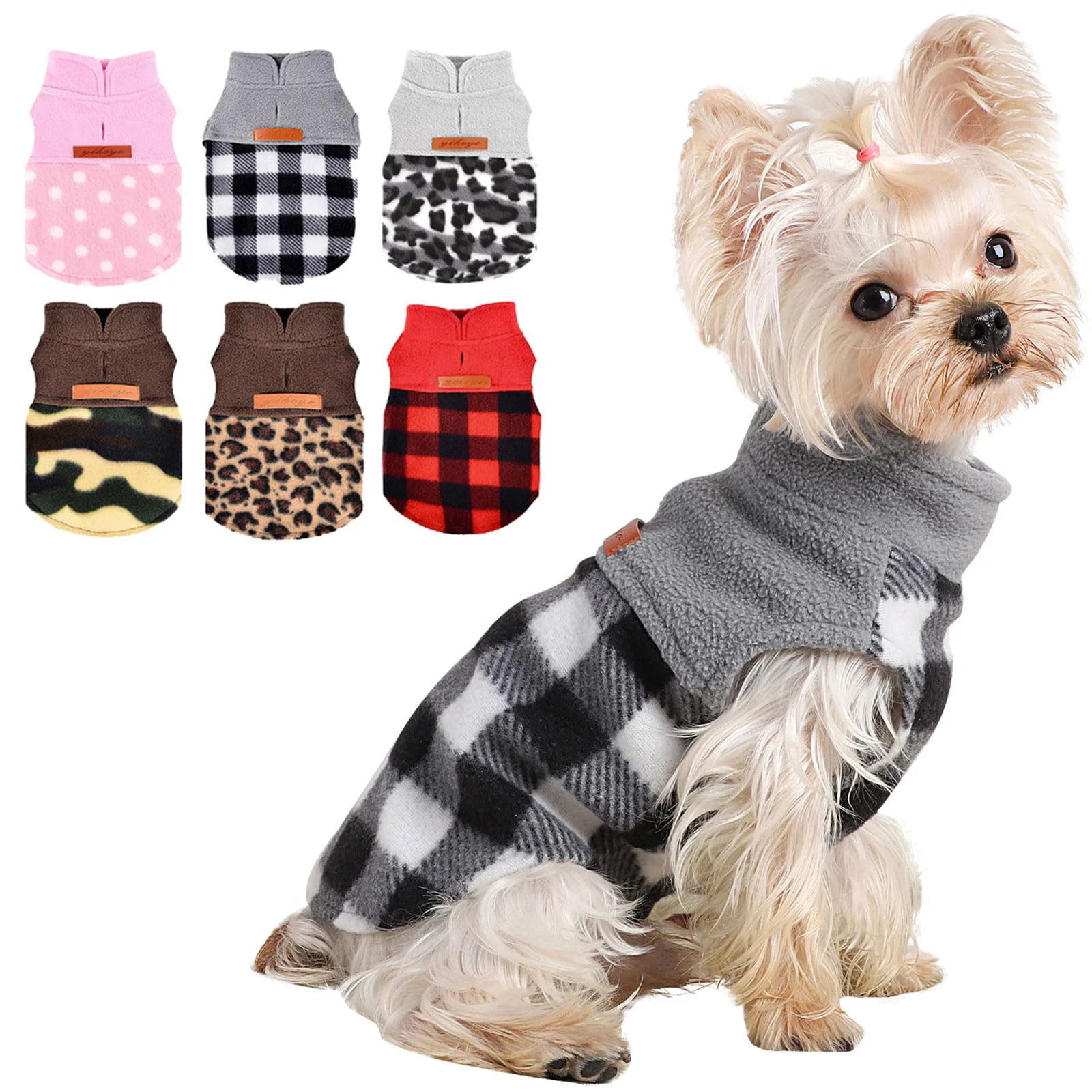 Fashionable Kosiyi Plaid Grey Fleece Dog Sweater for Small Breeds 11-18 lb Exclusive