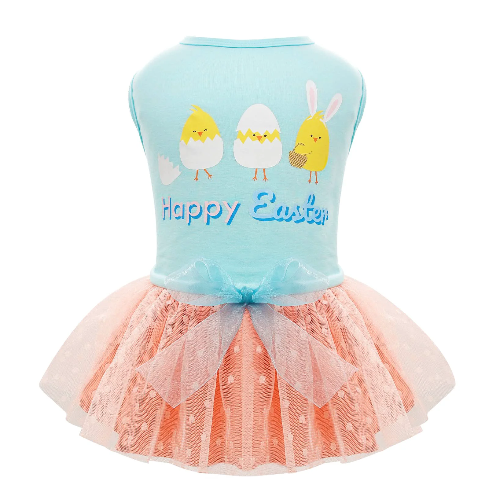 Sustainable cyeollo Small Dog Dress – Happy Easter Cartoon Print Pet Outfit for Tiny Dogs Functional