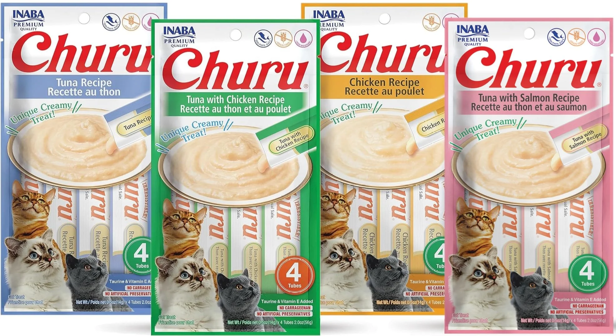 Unique INABA Churu Lickable Purée Tuna Chicken Variety Pack – 16 Tubes Wet Cat Treats Specialty