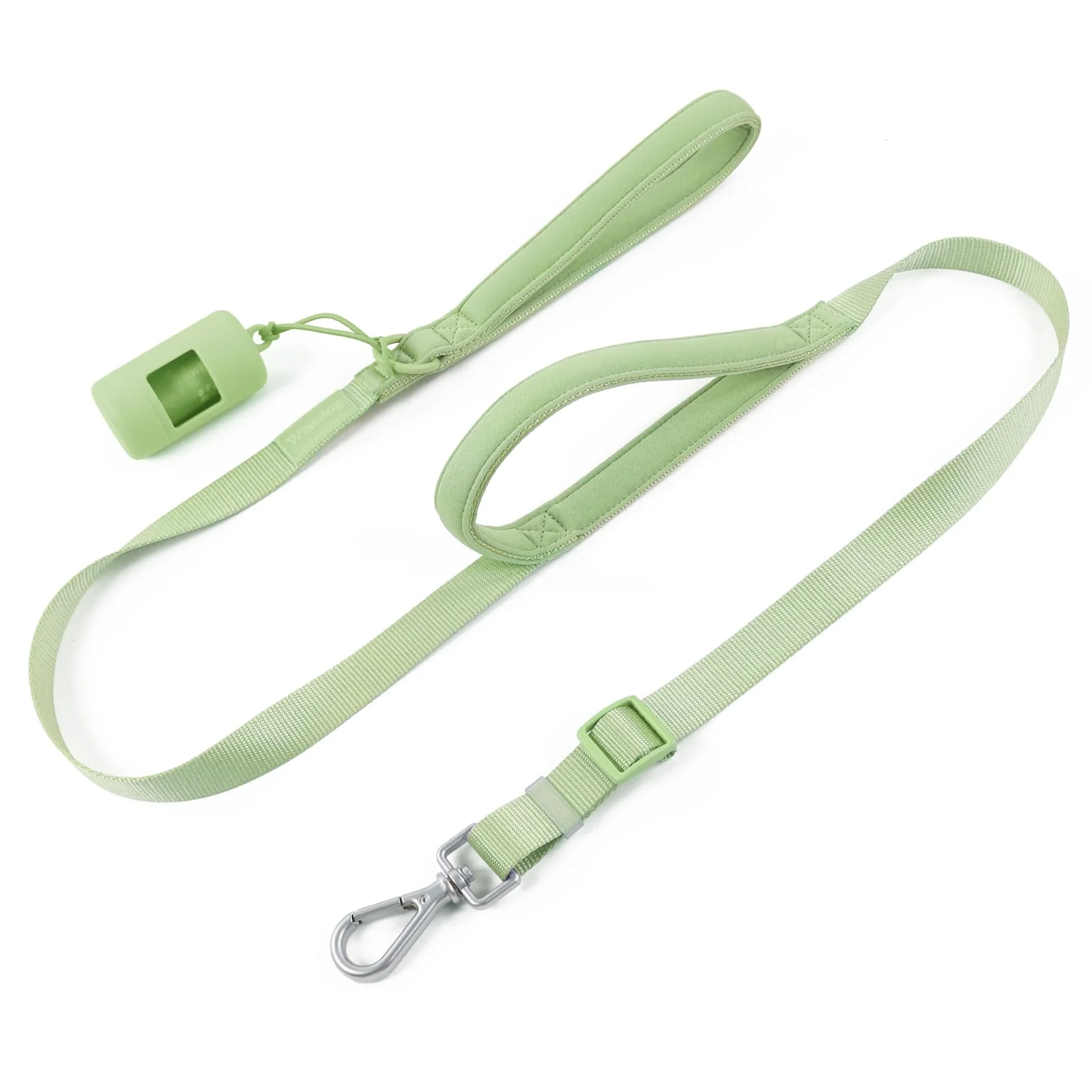 Wisedog Two-Handle Dog Leash with Poop Bag Holder Soft Padded Handles Traffic Control Adjustable Length Heavy-Duty Lead Sage Green Natural