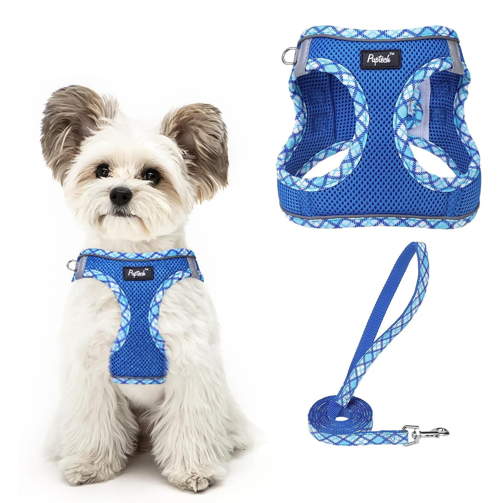 Elegant PUPTECK Dog Harness Leash Set – No-Pull Step-In Mesh Reflective Night Safety Blue XS Outstanding
