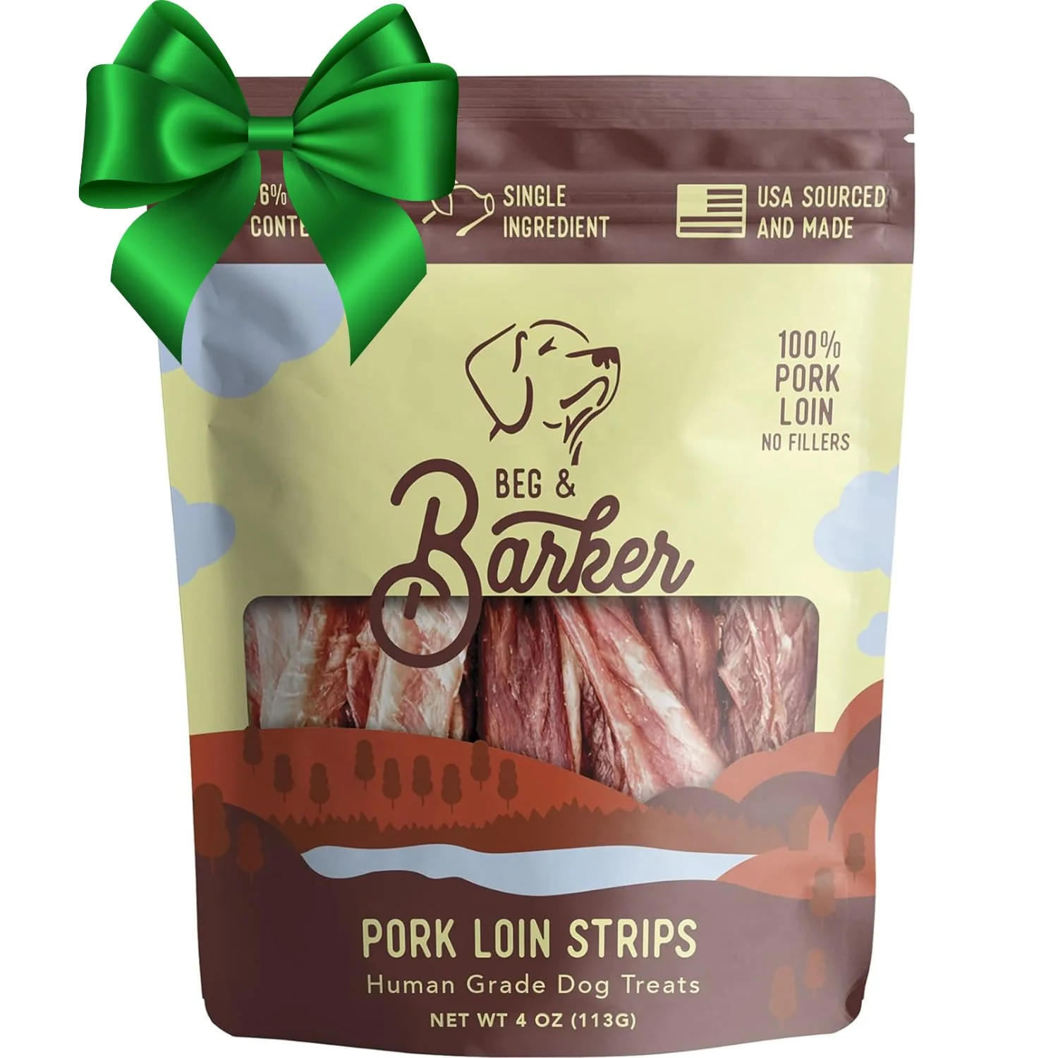 Official Beg Barker Pork Jerky for Dogs 4 oz High-Protein Grain- Sugar- Training Treats — Made in USA Fine