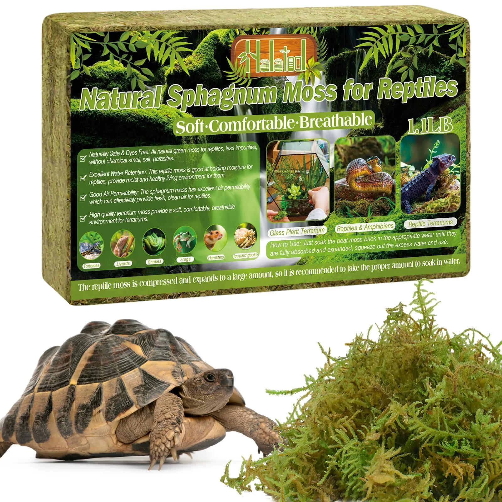 Authentic Halatool 1.1lb Natural Sphagnum Moss for Reptiles 25QT Green Moss for Terrariums Elegant