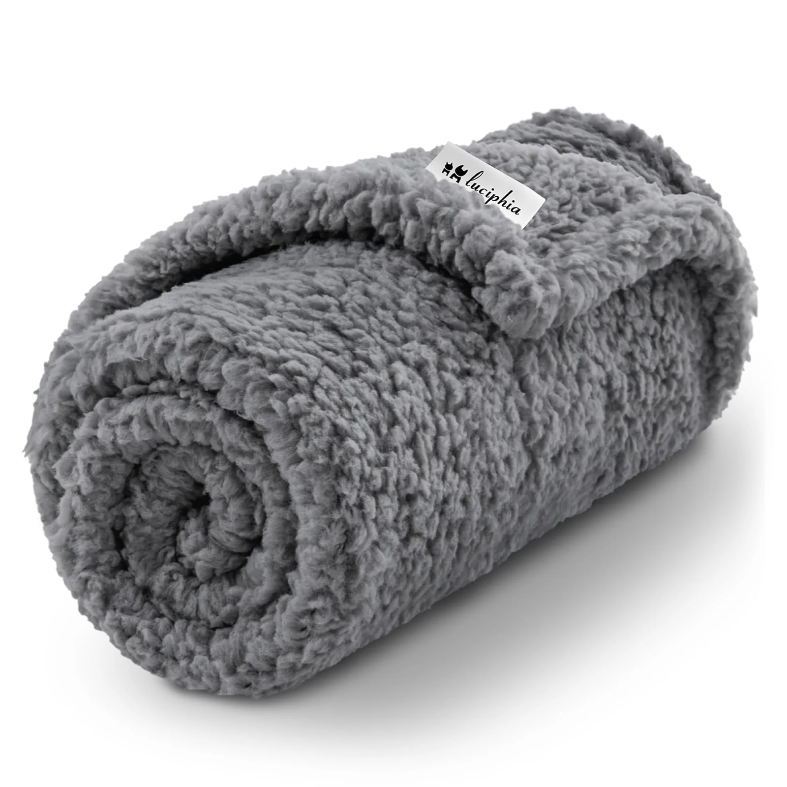 Certified Luciphia Premium Fleece Pet Blanket – Soft Grey Sherpa Throw for Small to Medium Dogs Cats 41×31 in Verified