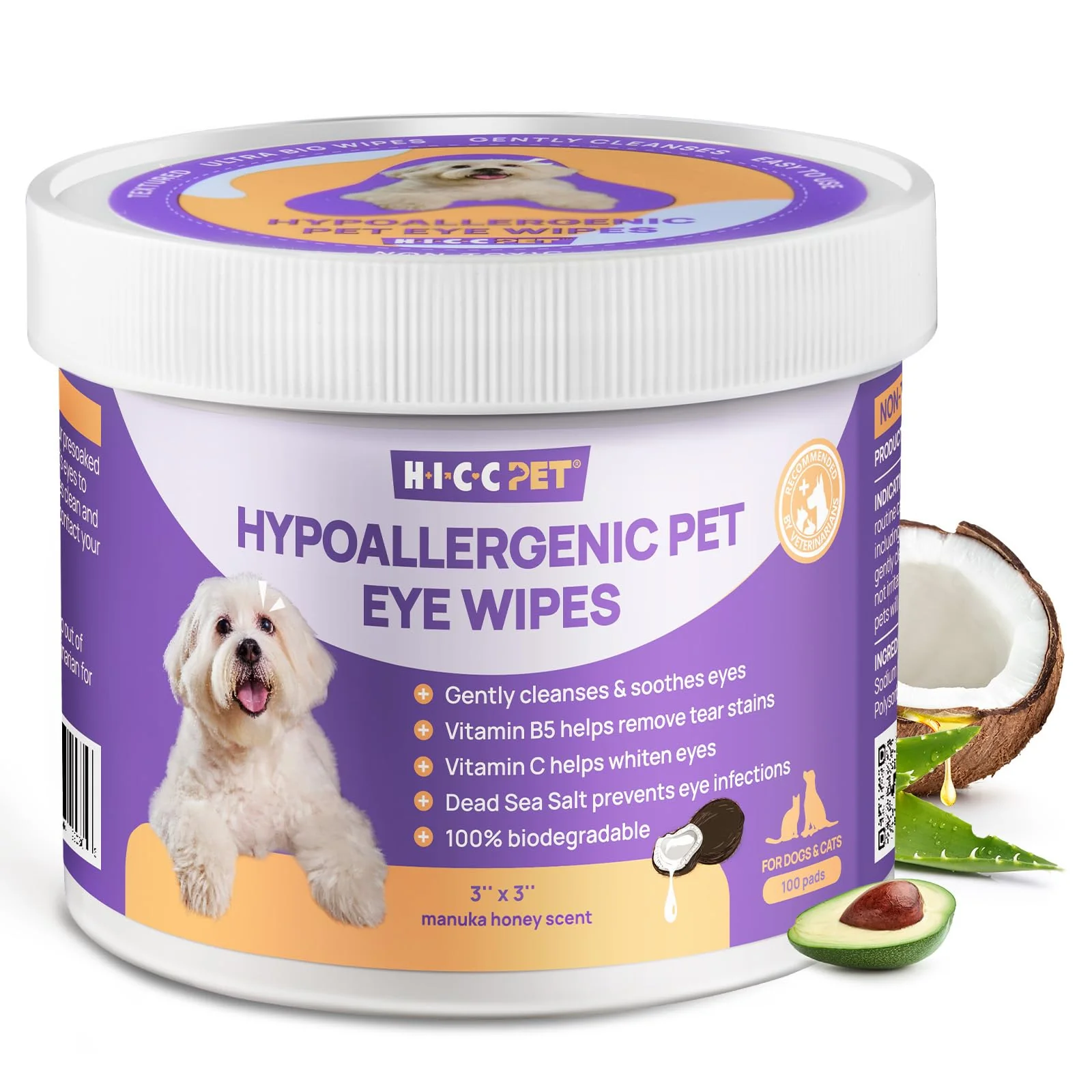 Modern HICC PET Eyes Wipes for Dogs Cats – Gentle Eye Cleaning Tear Stain Solution 100 pcs Organic