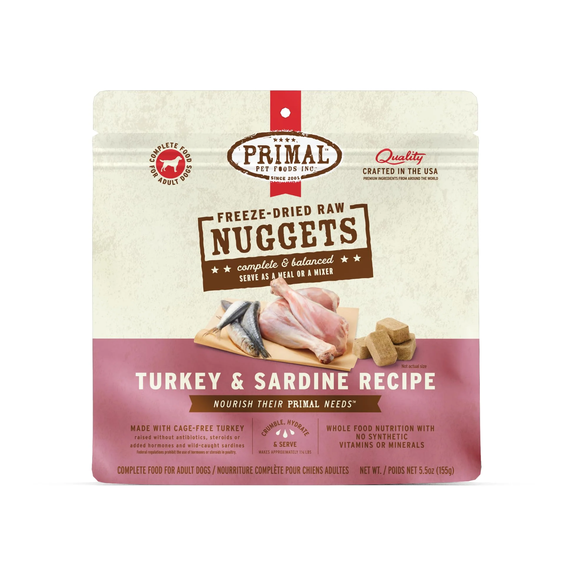 Breathable Primal ze Dried Raw Dog Food Nuggets – Turkey Sardine Grain- 5.5 oz High-Quality