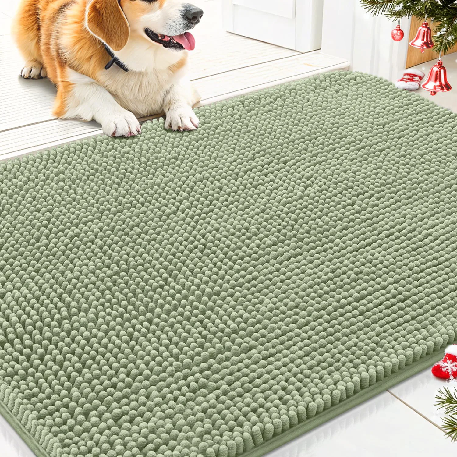 User-Friendly Smiry Dog Door Mat 30×20 Absorbs Mud Moisture Non-Slip Sage Green Breathable