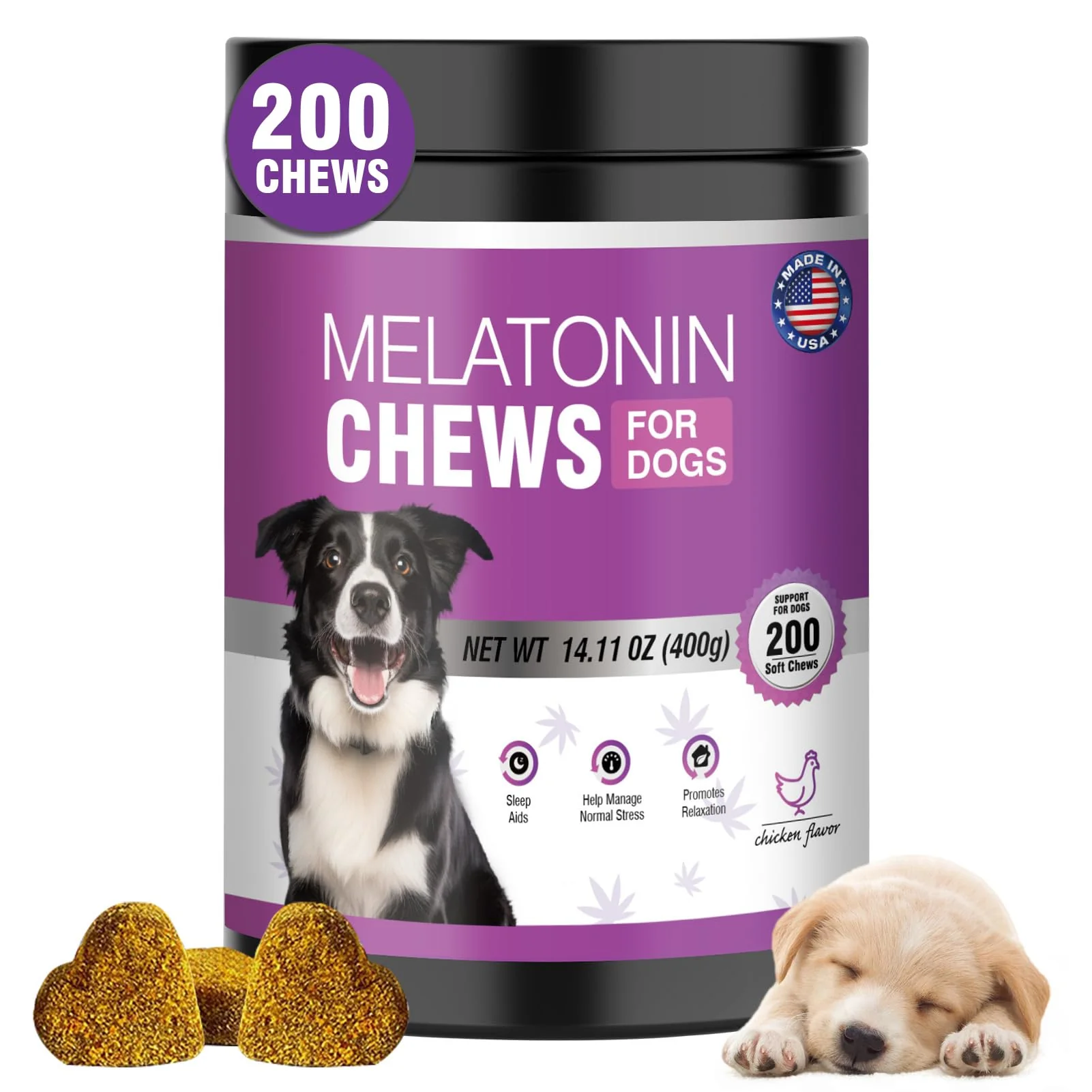 Traditional TTIXRL Calming Melatonin for Dogs — 200 Chews Chicken Flavor High-Quality