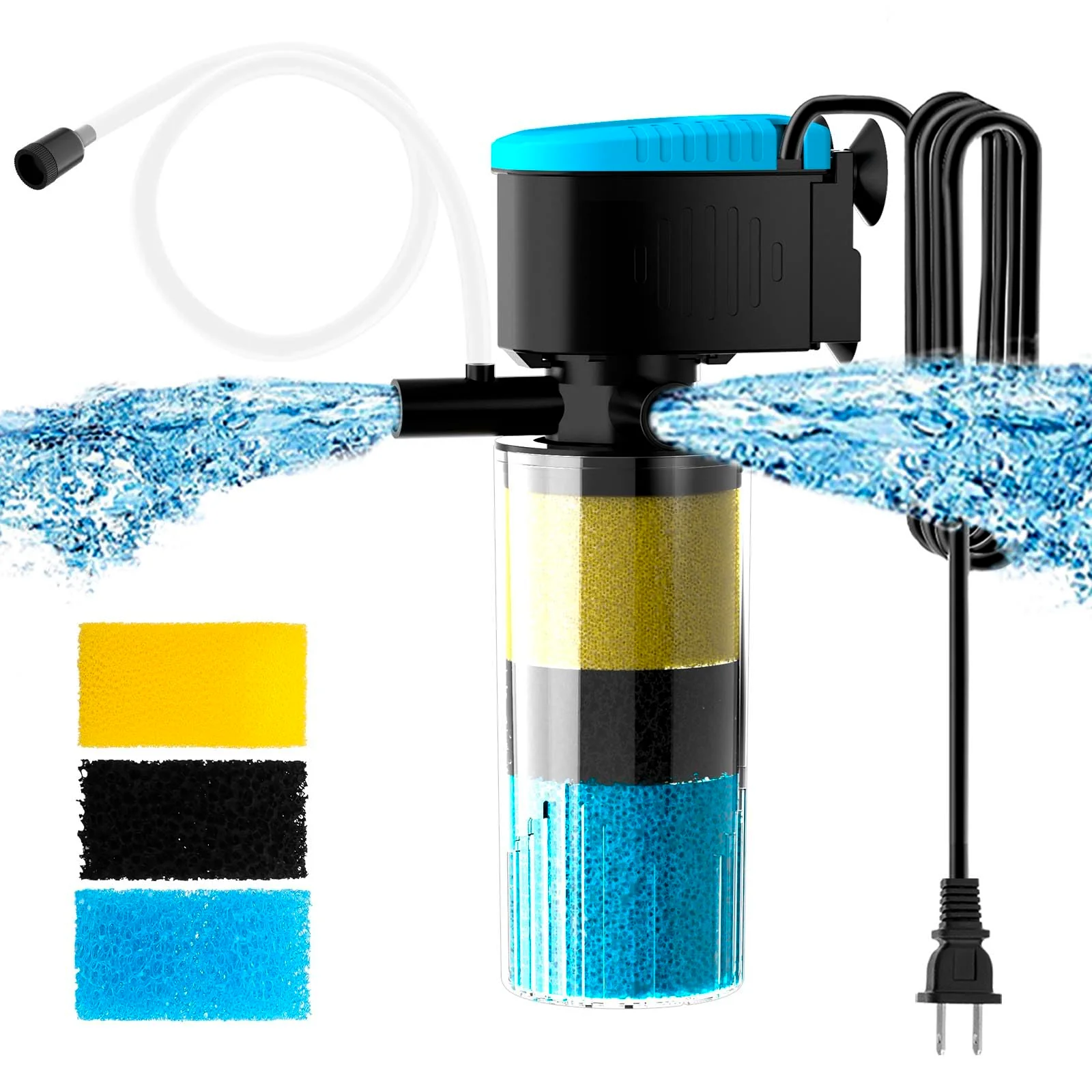Artisan Aqua Submersible Aquarium Filter 3-Stage — 130GPH Dual Outlet 10-30 Gallon Tanks Pure