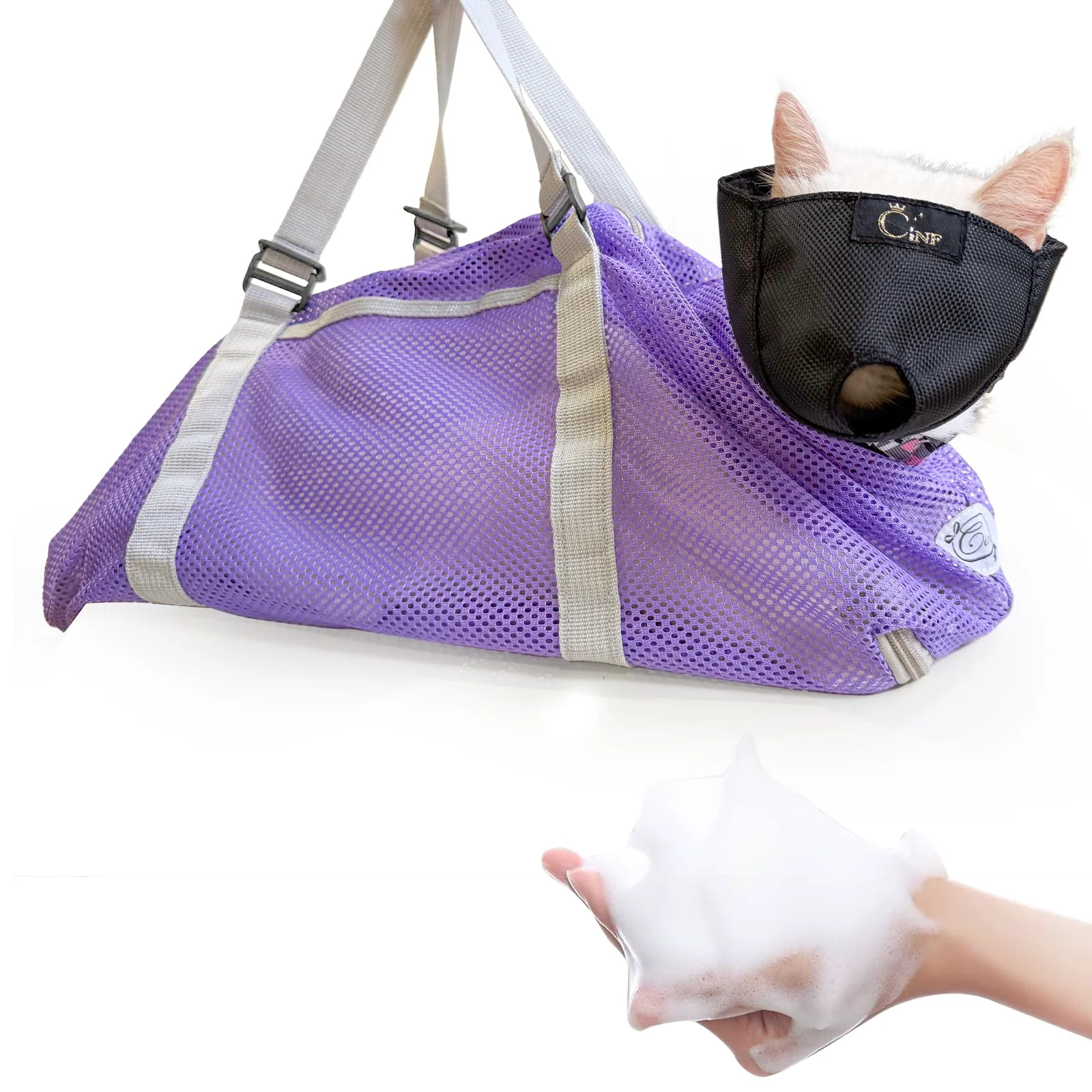 Long-Lasting Cinf Cat Bathing Bag with Muzzle – Breathable Mesh Grooming Taro L Refined