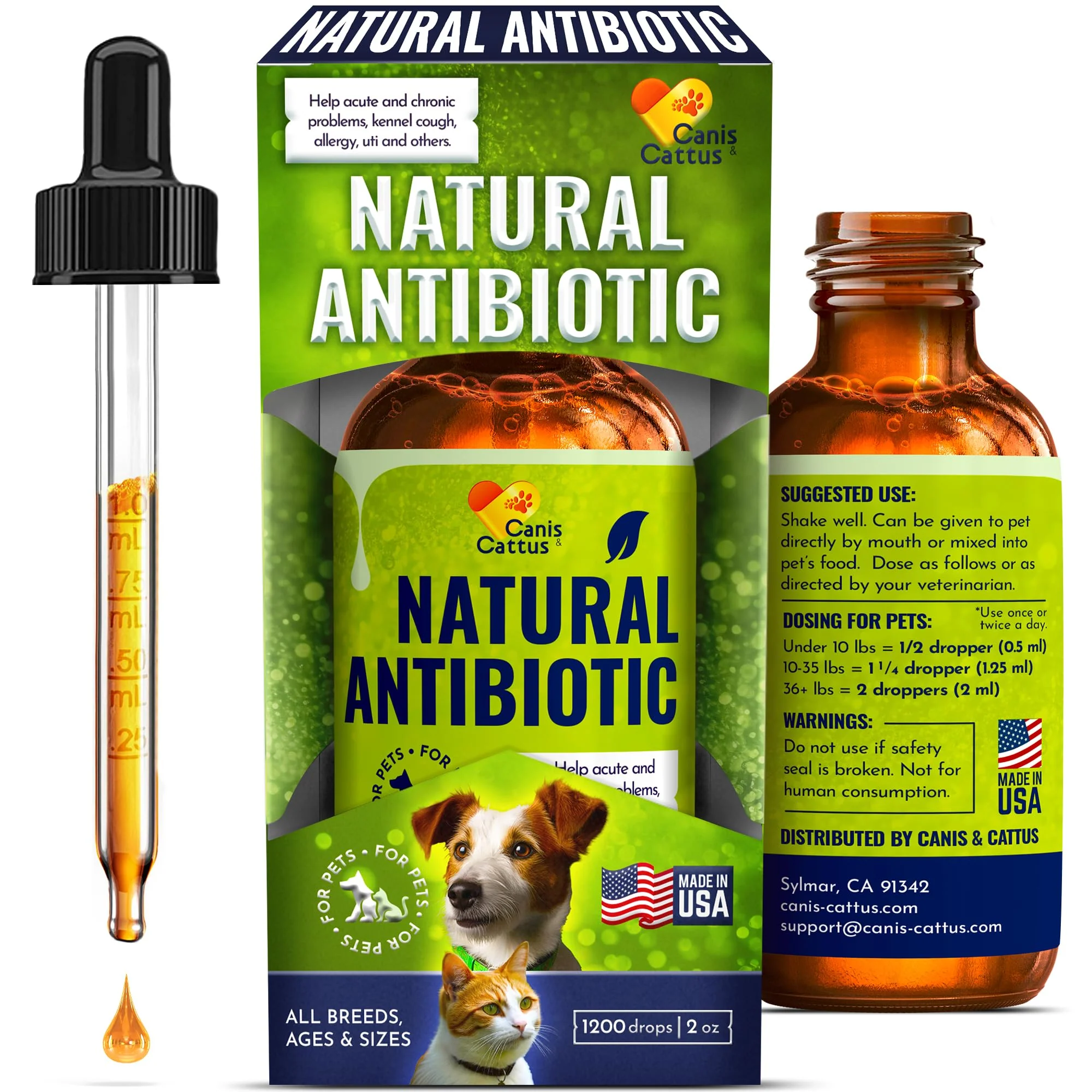Recyclable Canis Cattus Natural Antibiotic for Dogs Cats – Herbal Immune Support Urinary Health 2 oz Durable