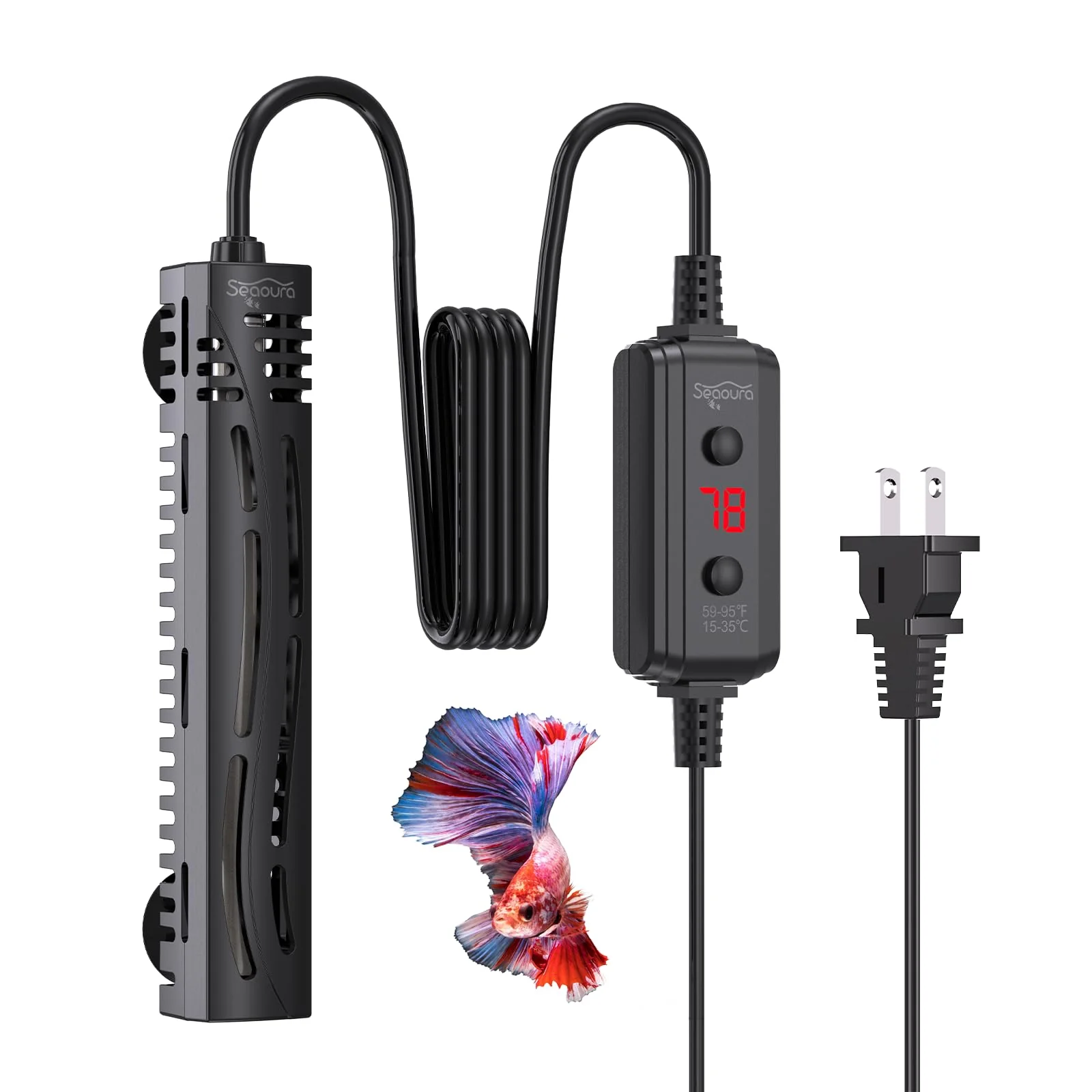 Detailed SEAOURA Submersible Heater 75W for 7-20 Gallon Tanks Safe Adjustable LED Temp Display Natural
