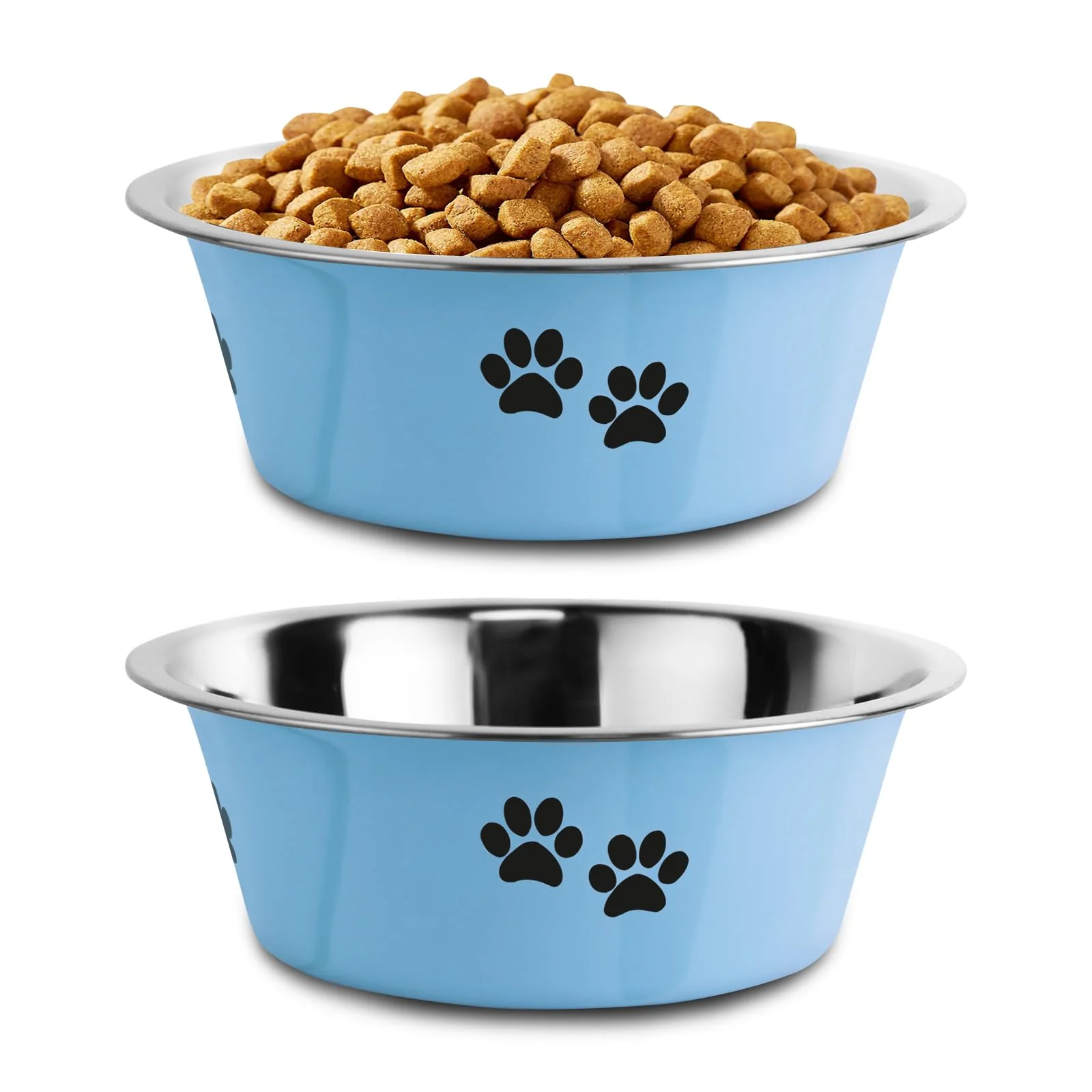 Traditional YUDANSI Dog Bowls 2 Pack — d Stainless Steel Non-Slip Blue Bowls 6.6 Cups Relaxed