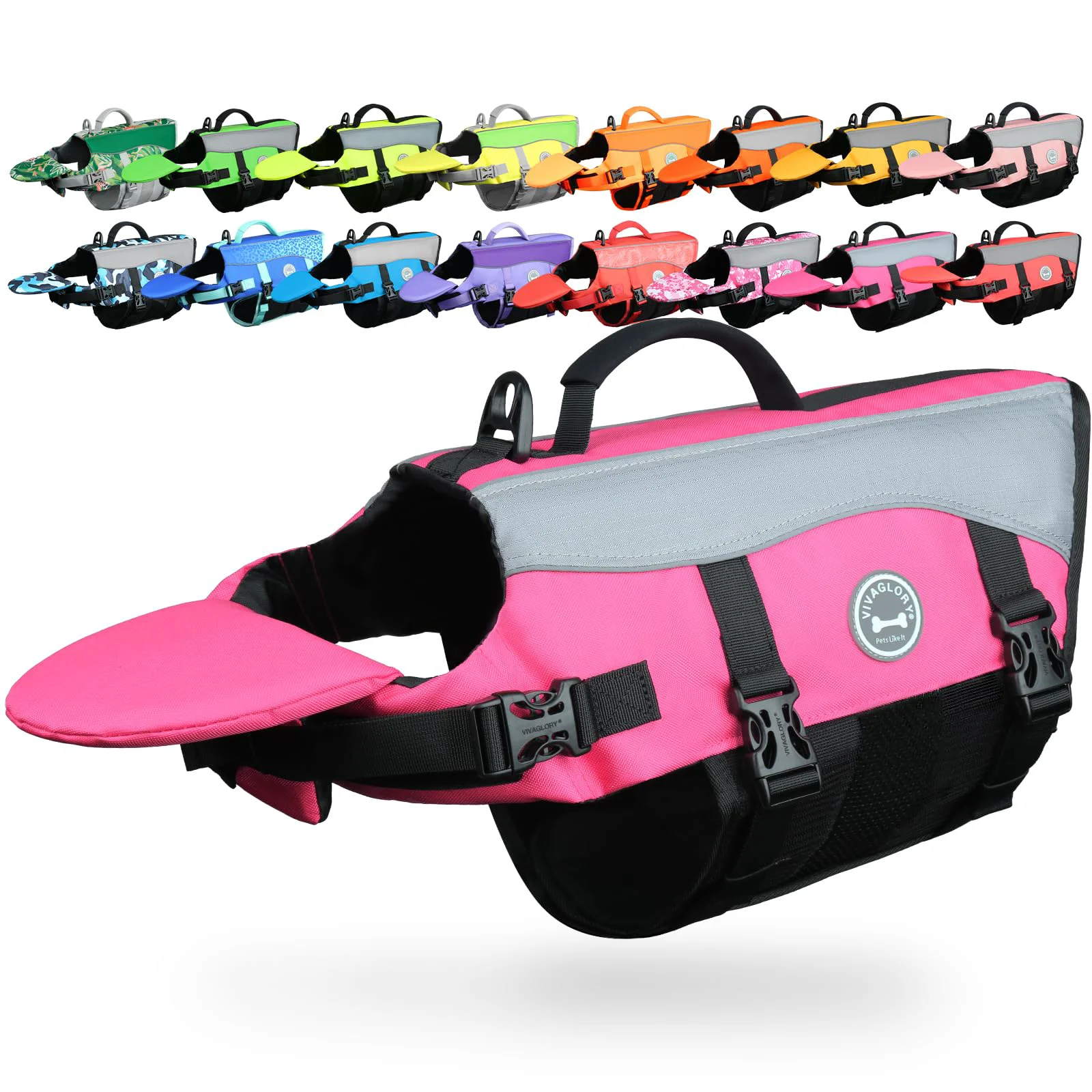 Fine Crafted VIVAGLORY Front Float Dog Life Vest – Pink Chin Float Handle Soft