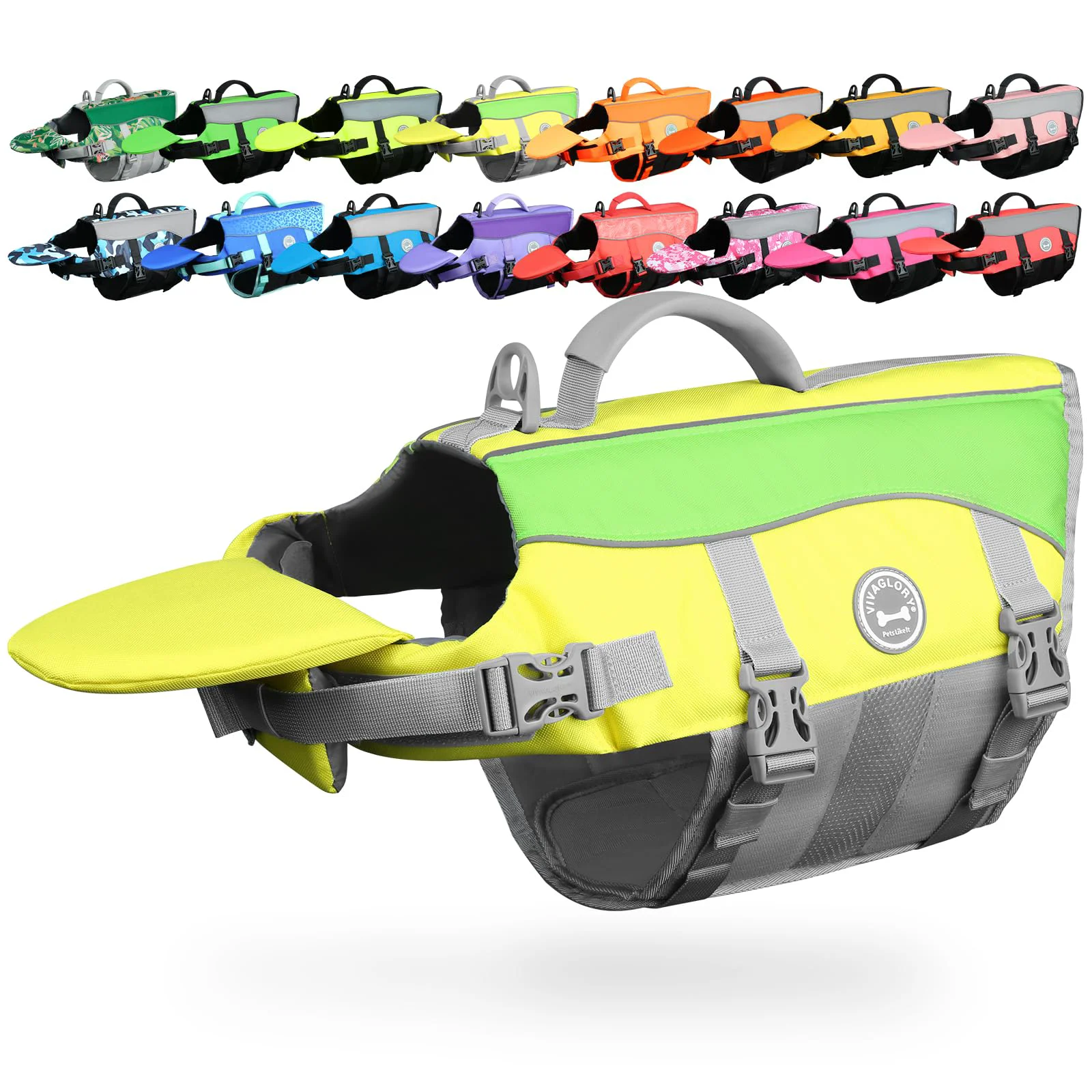 High-Quality VIVAGLORY Front Float Dog Life Vest – Chin Float Top Handle Ripstop Buoyancy Yellow Grey Fashionable