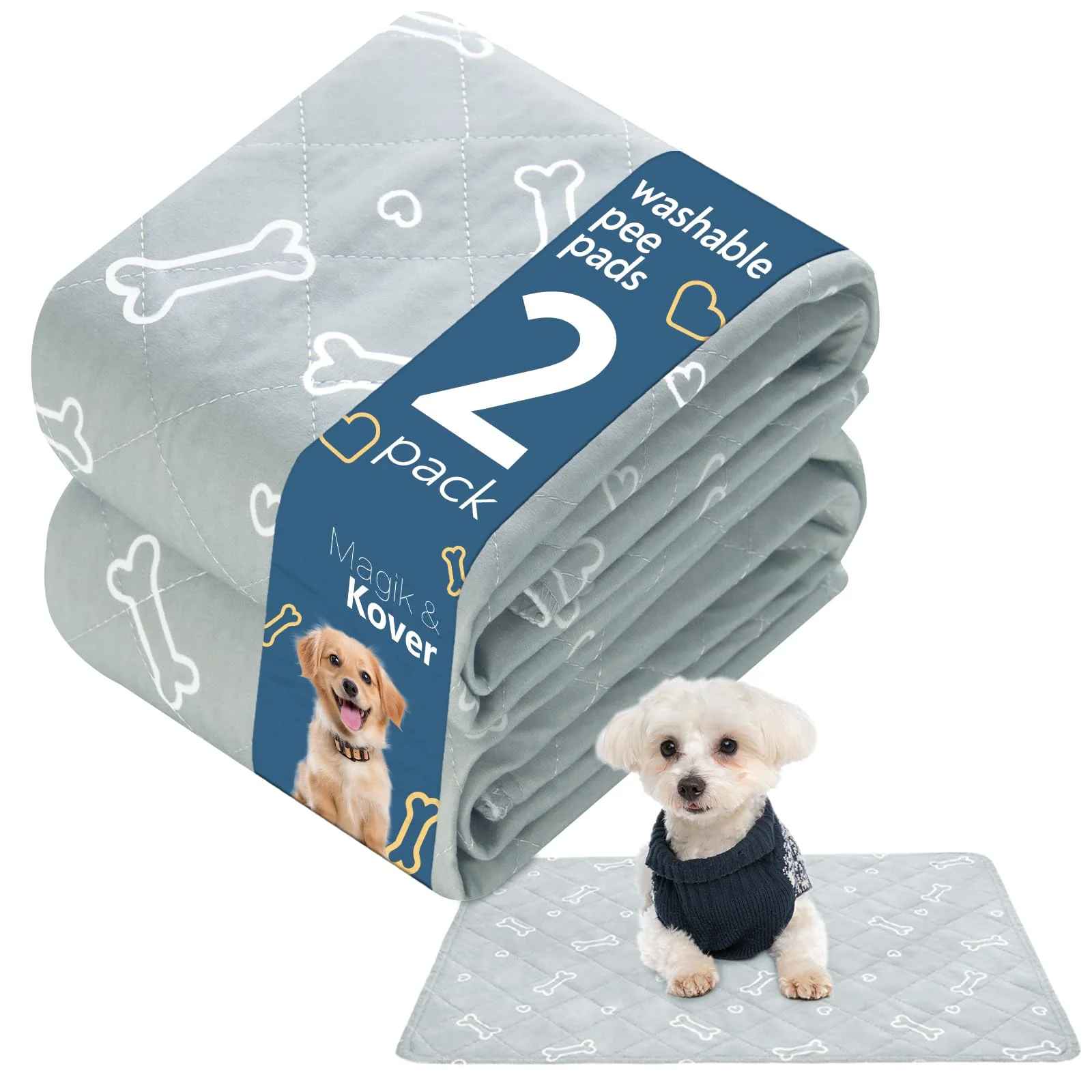 Reliable Magik Kover Washable Dog Pee Pads – 2 Pack 19×30 Waterproof Ultra-Absorbent Expertly Made