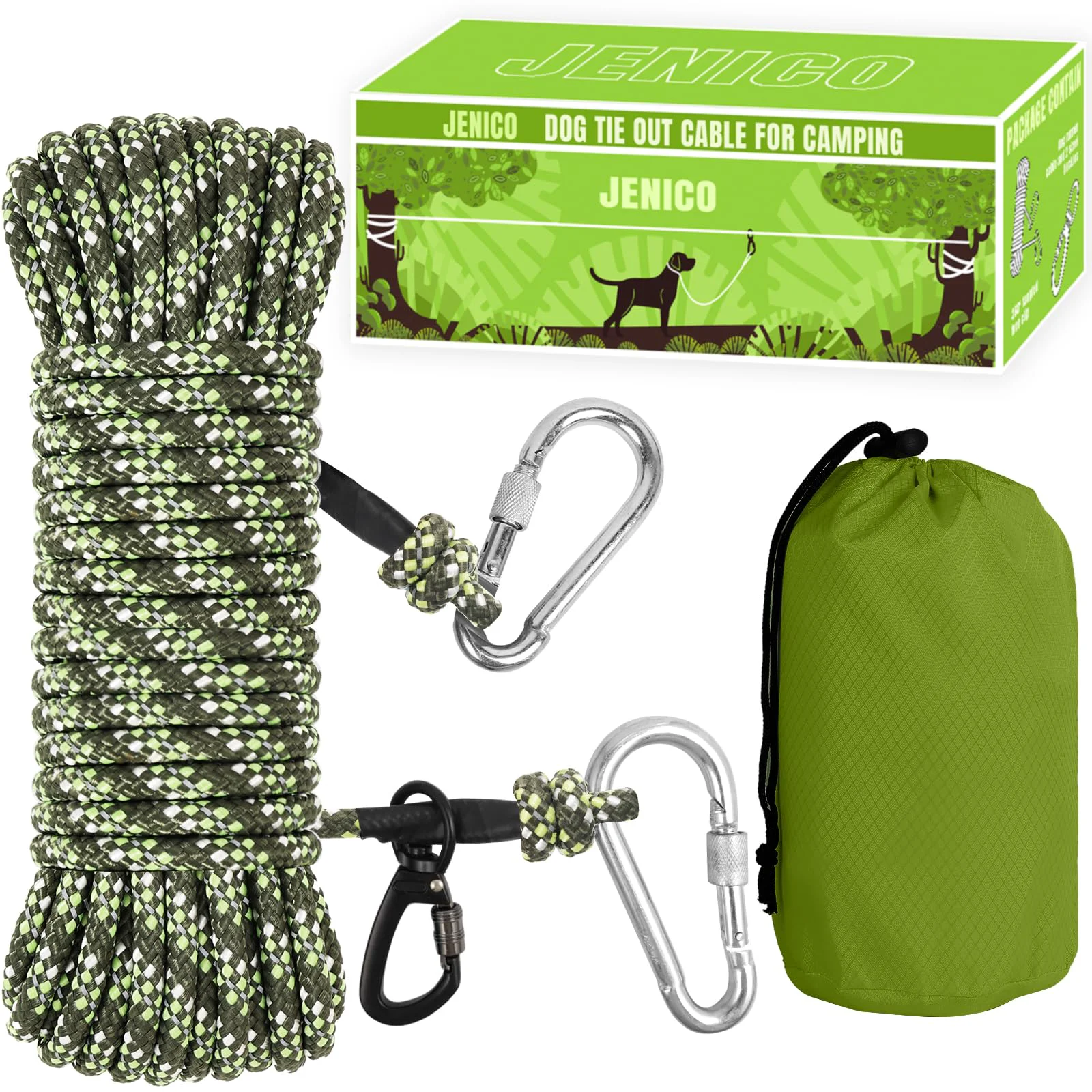 Top-Quality Jenico Dog Tie Out Cable 50ft Camping Lead Portable Trolley System for Dogs Fast