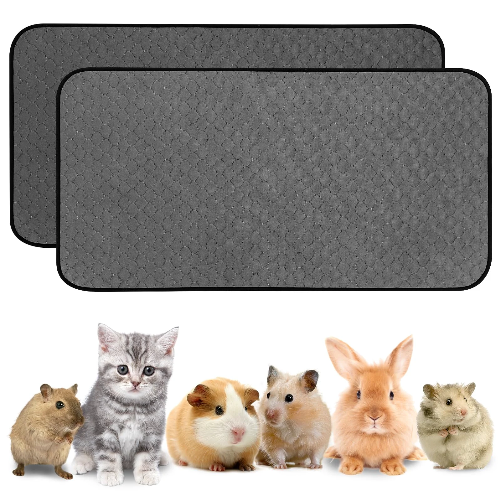 Durable WUFFLYDRY 2 Pack Guinea Pig Cage Liners – Waterproof Reusable Anti-Slip Bedding 24 x 47 inches Dark Grey Pure