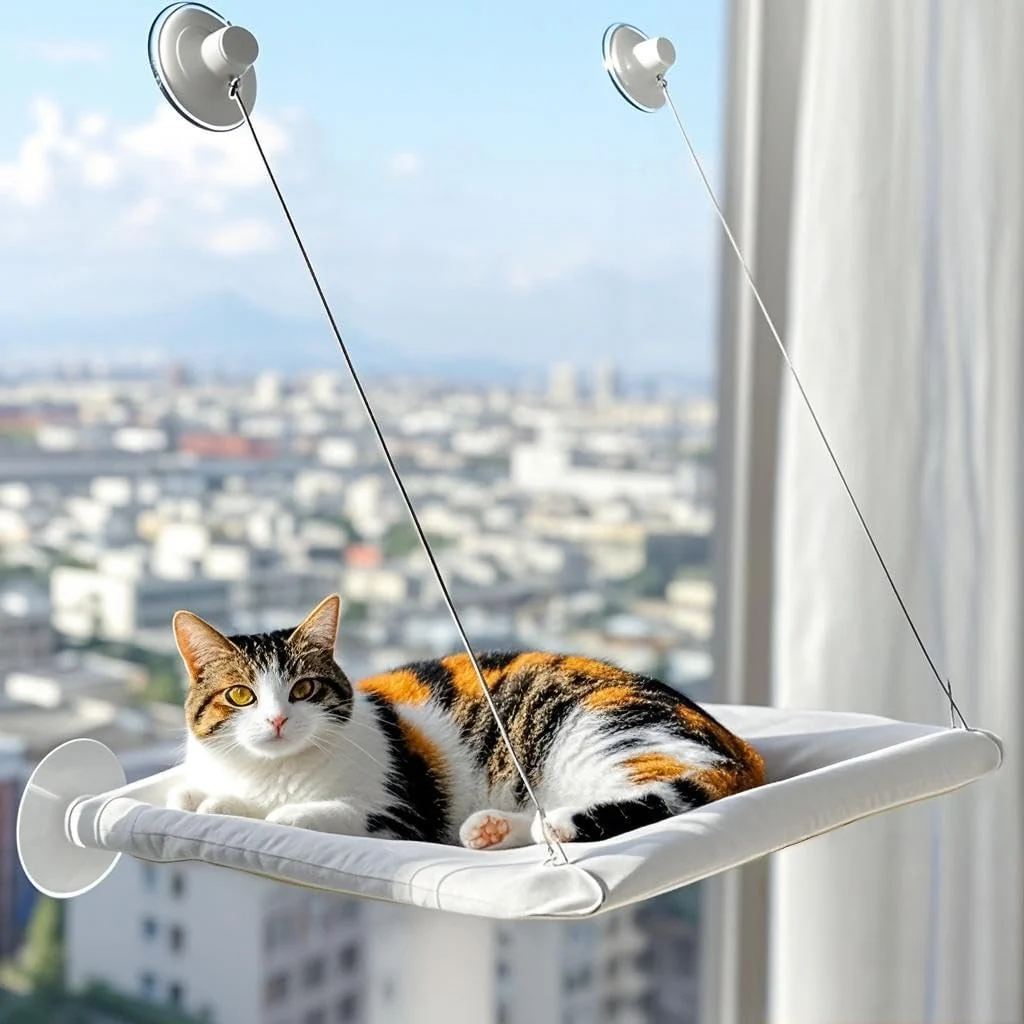 Fine Cats Window Perch – Strong Suction Cup Hammock Bed Gray Easy-to-Use