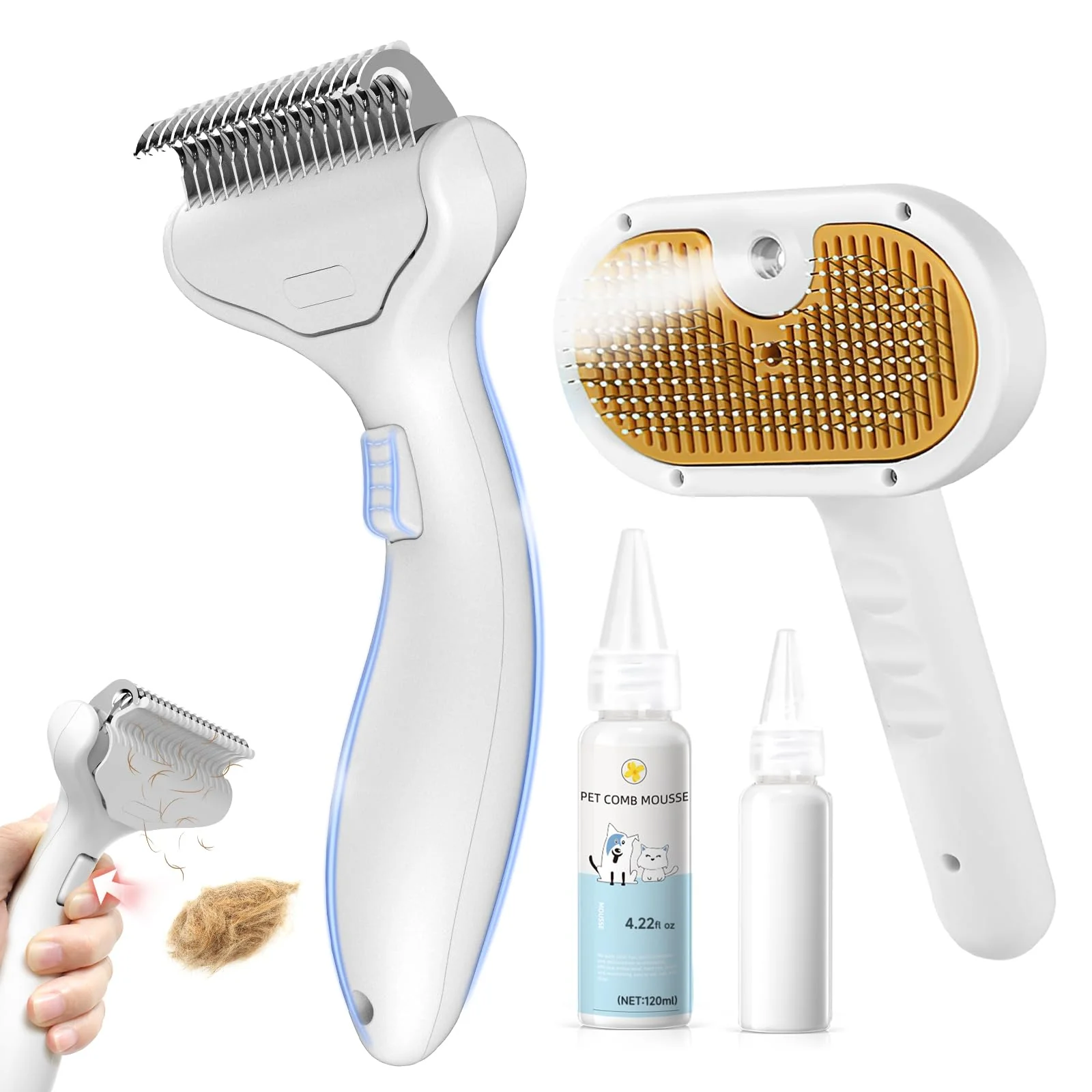 Long-Lasting VVWVVW Undercoat Shedding Brush for Dogs Cats 3-in-1 Deshedding Dematting Steam Grooming Professional
