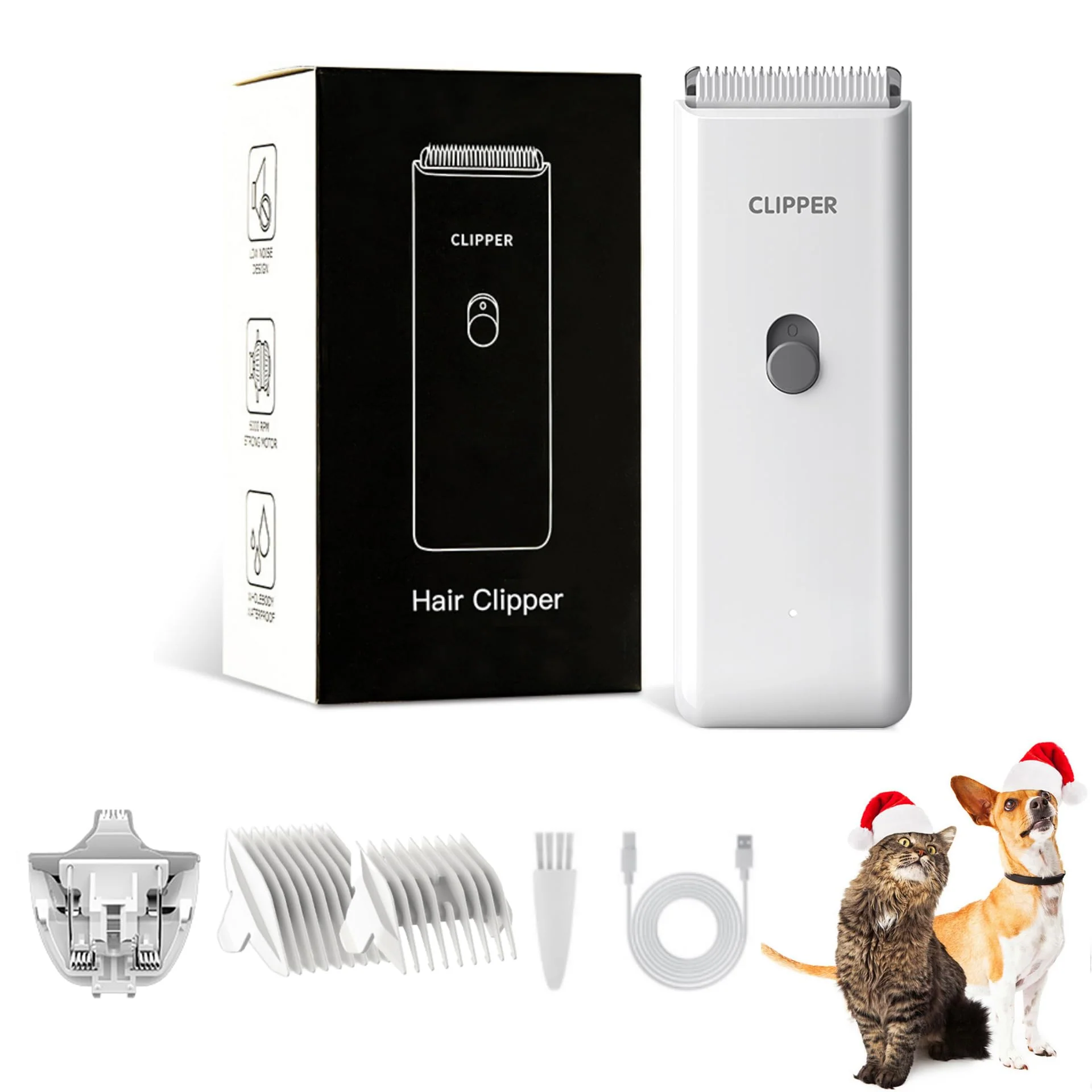Elite Founouly 2-in-1 Professional Dog Grooming Kit – Low Noise Waterproof USB Rechargeable Ceramic Blade Top-Quality