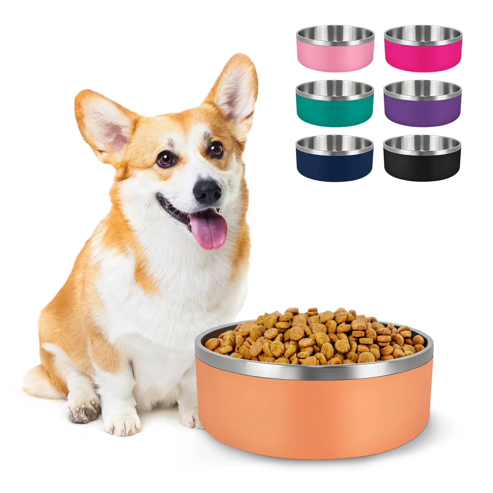 Organic LIHONG Stainless Steel Dog Bowls for Small to Medium Dogs – 40oz 64oz Non-Slip Dishwasher Safe Orange Original Design
