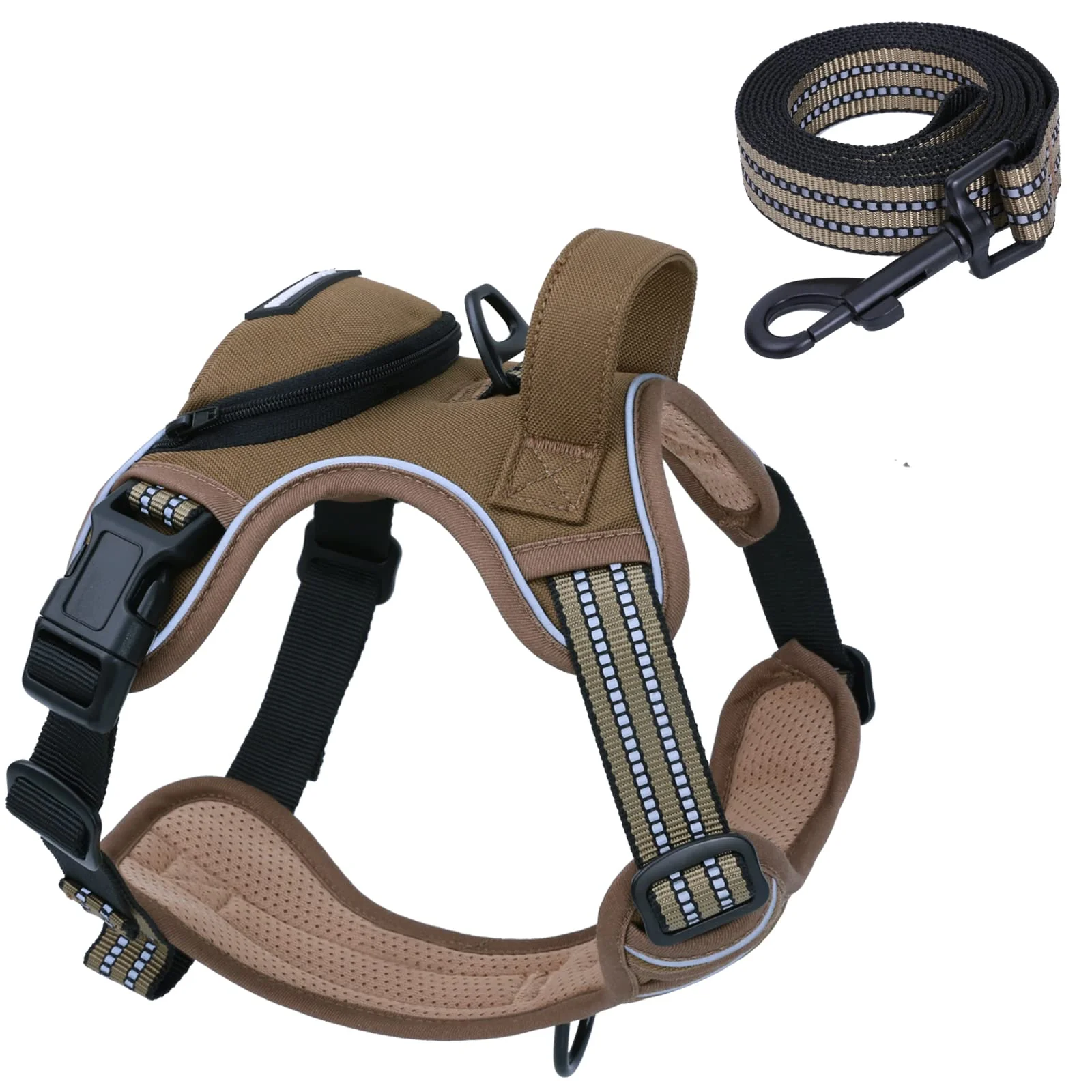Clean BUMBIN No Pull Dog Harness for Large Dogs Brown L – Adjustable Reflective Vest with Front Back Clips Soft Handle Versatile