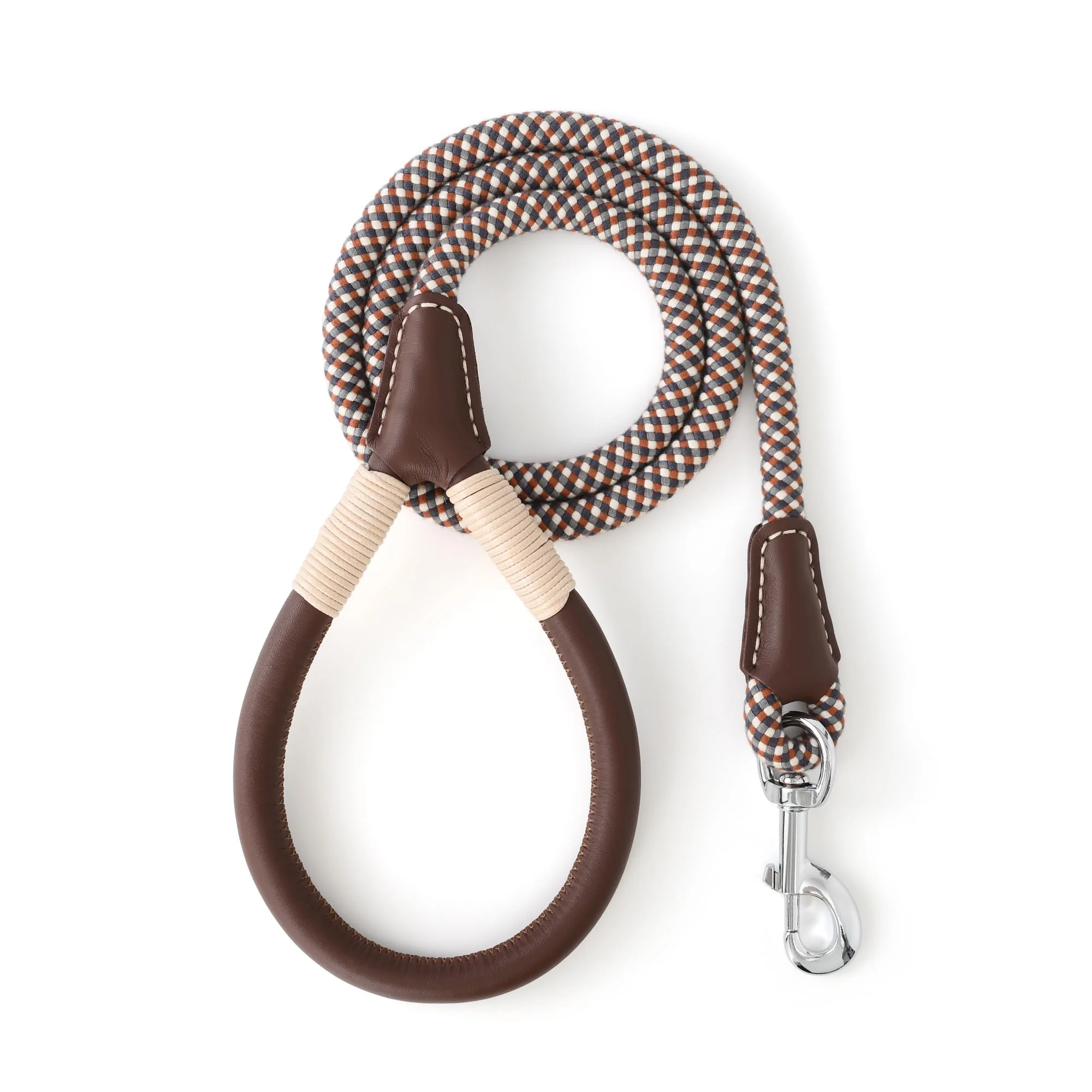 Artisan Mile High Life Leather Wrapped Dog Leash — Brown 4FT Heavy-Duty 1 2-Inch Rope High-Grade